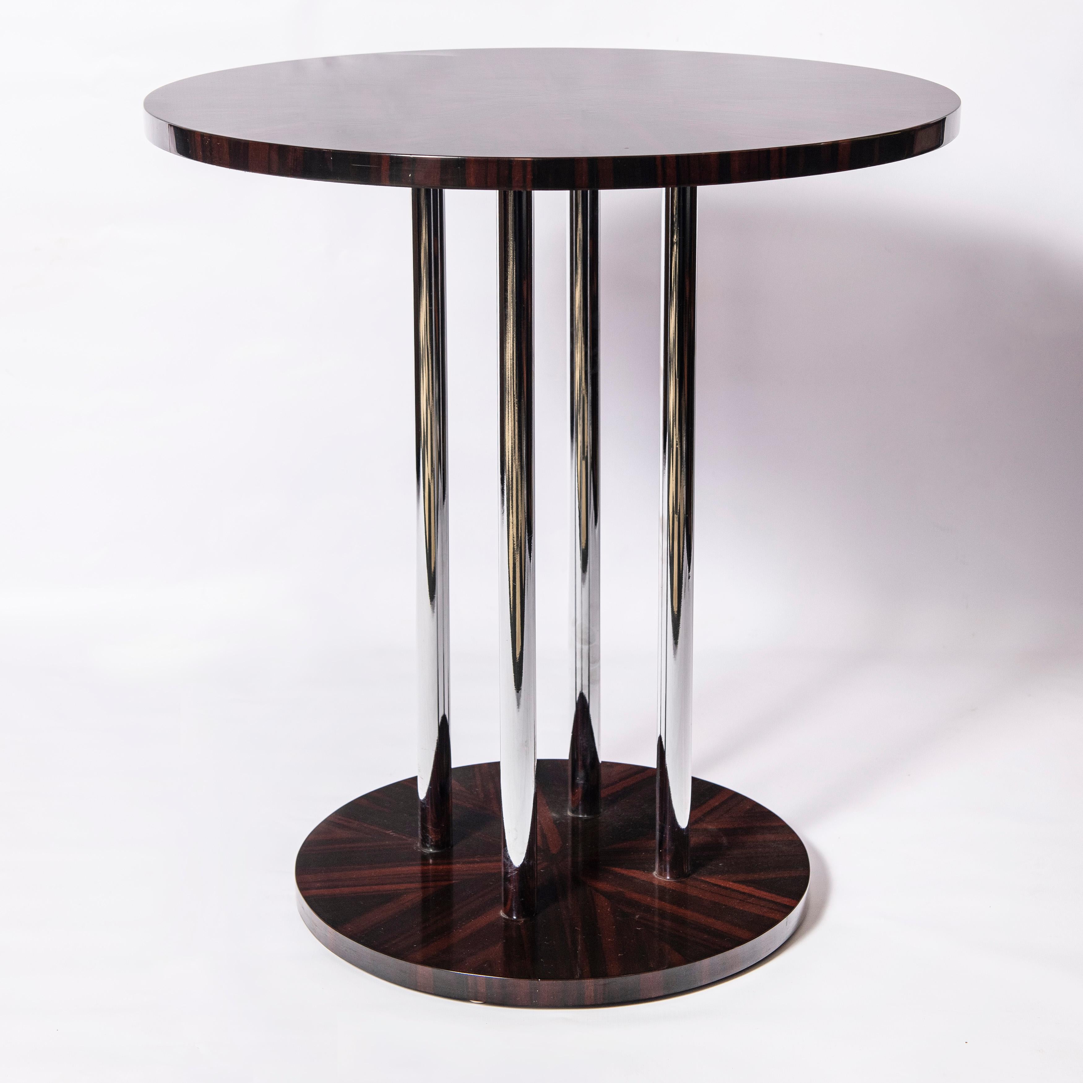 French Pair of Wood and Chrome Metal Side Tables, Art Deco Period, France, circa 1940 For Sale