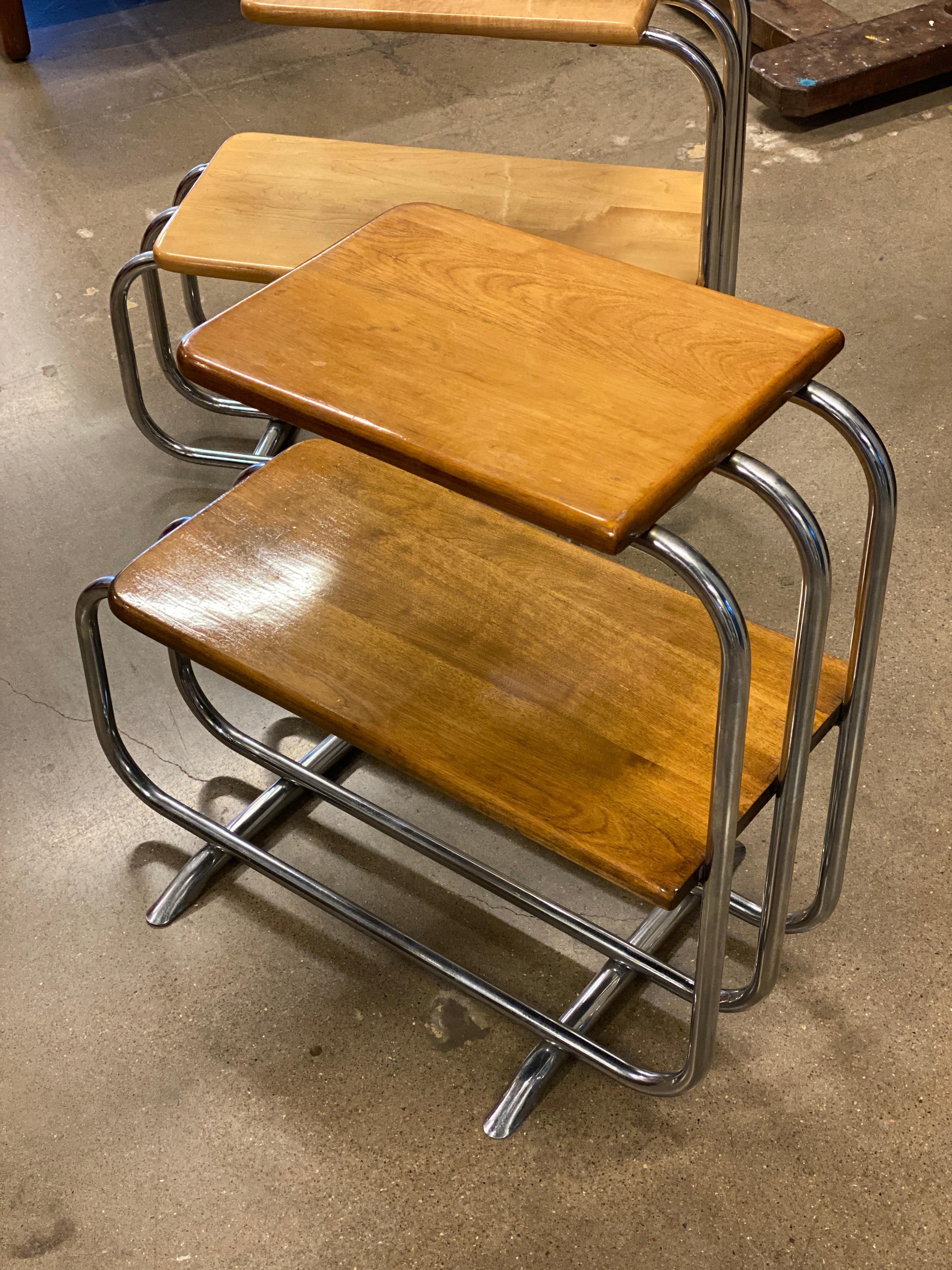 Pair of Wood and Chrome Side Tables, Alfons Bach, 1930s 5