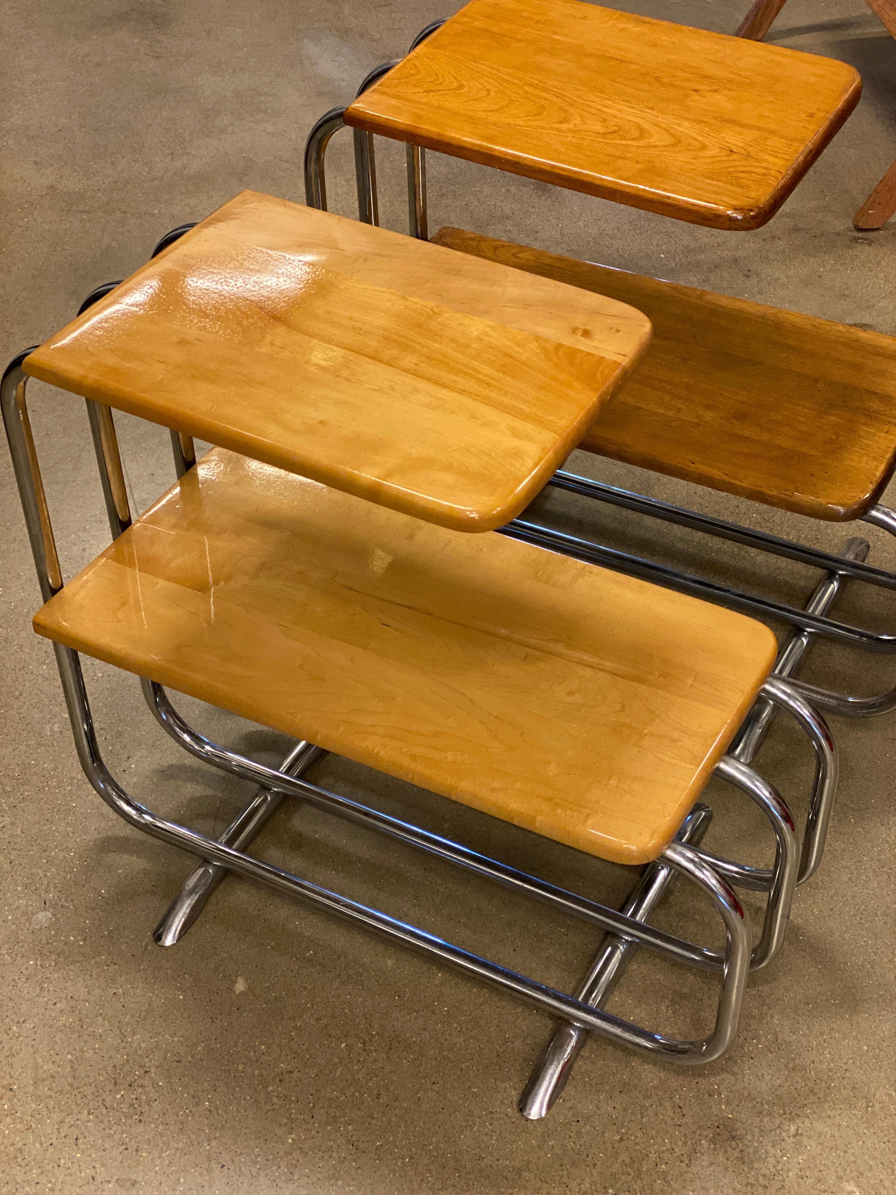 Art Deco Pair of Wood and Chrome Side Tables, Alfons Bach, 1930s