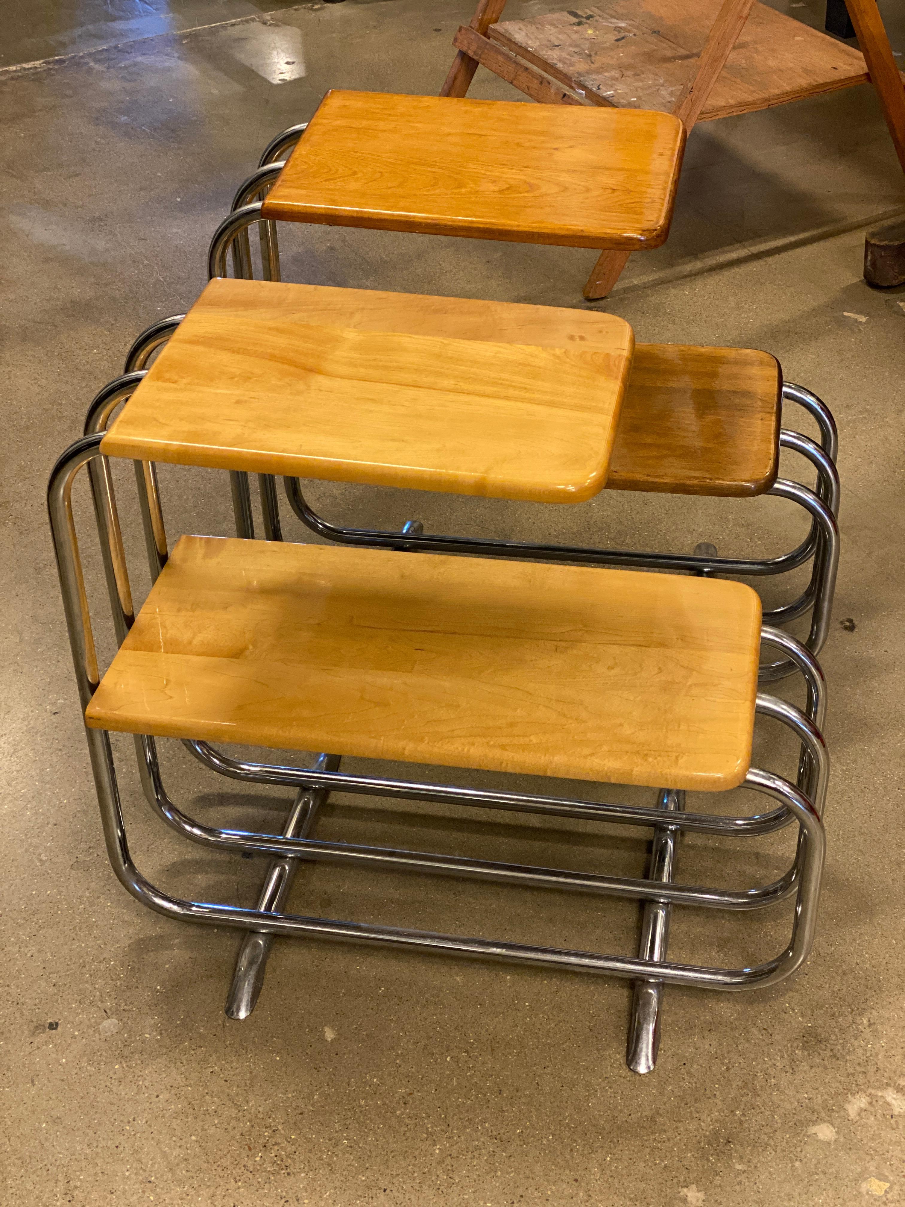 American Pair of Wood and Chrome Side Tables, Alfons Bach, 1930s