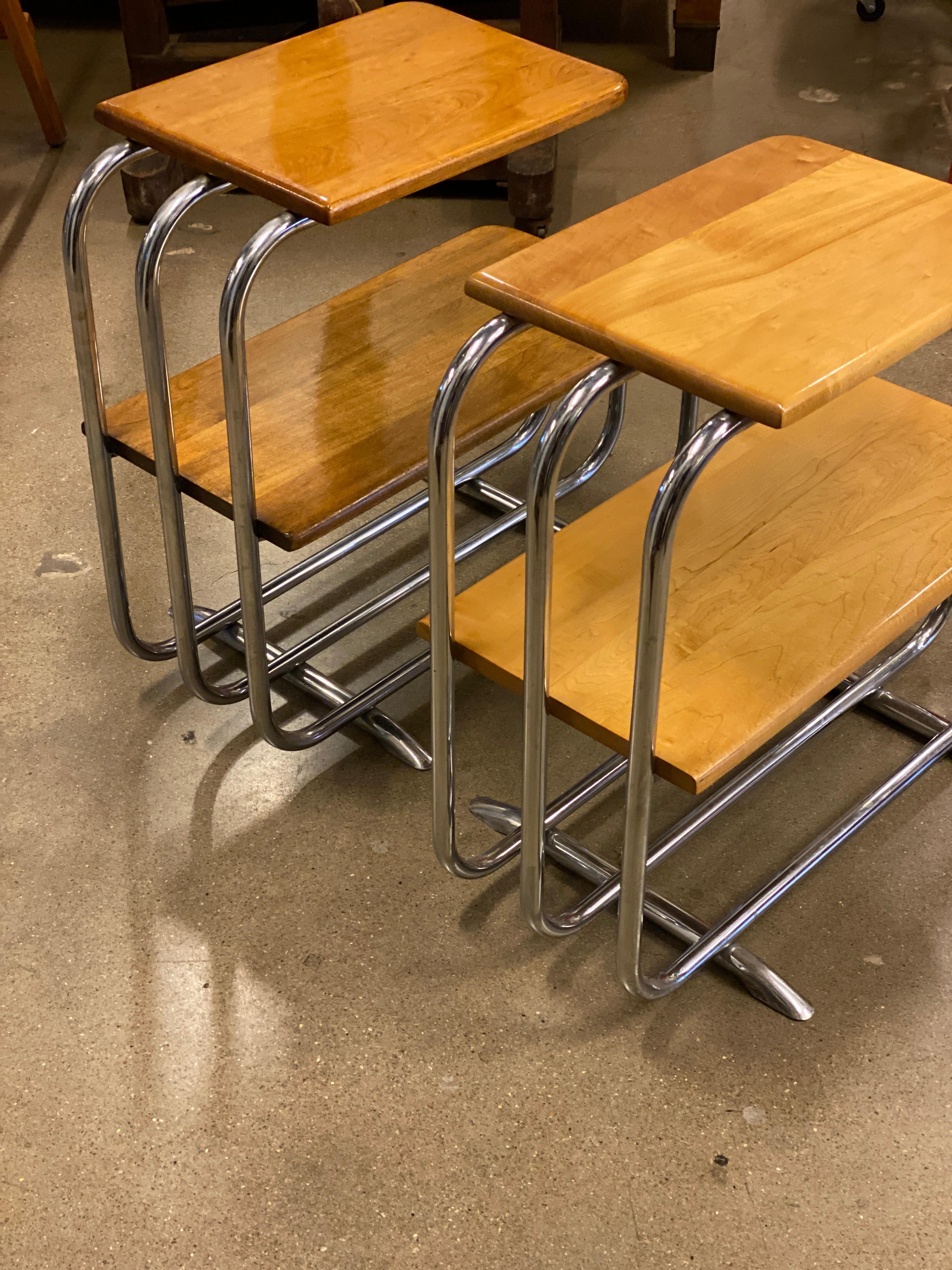 20th Century Pair of Wood and Chrome Side Tables, Alfons Bach, 1930s