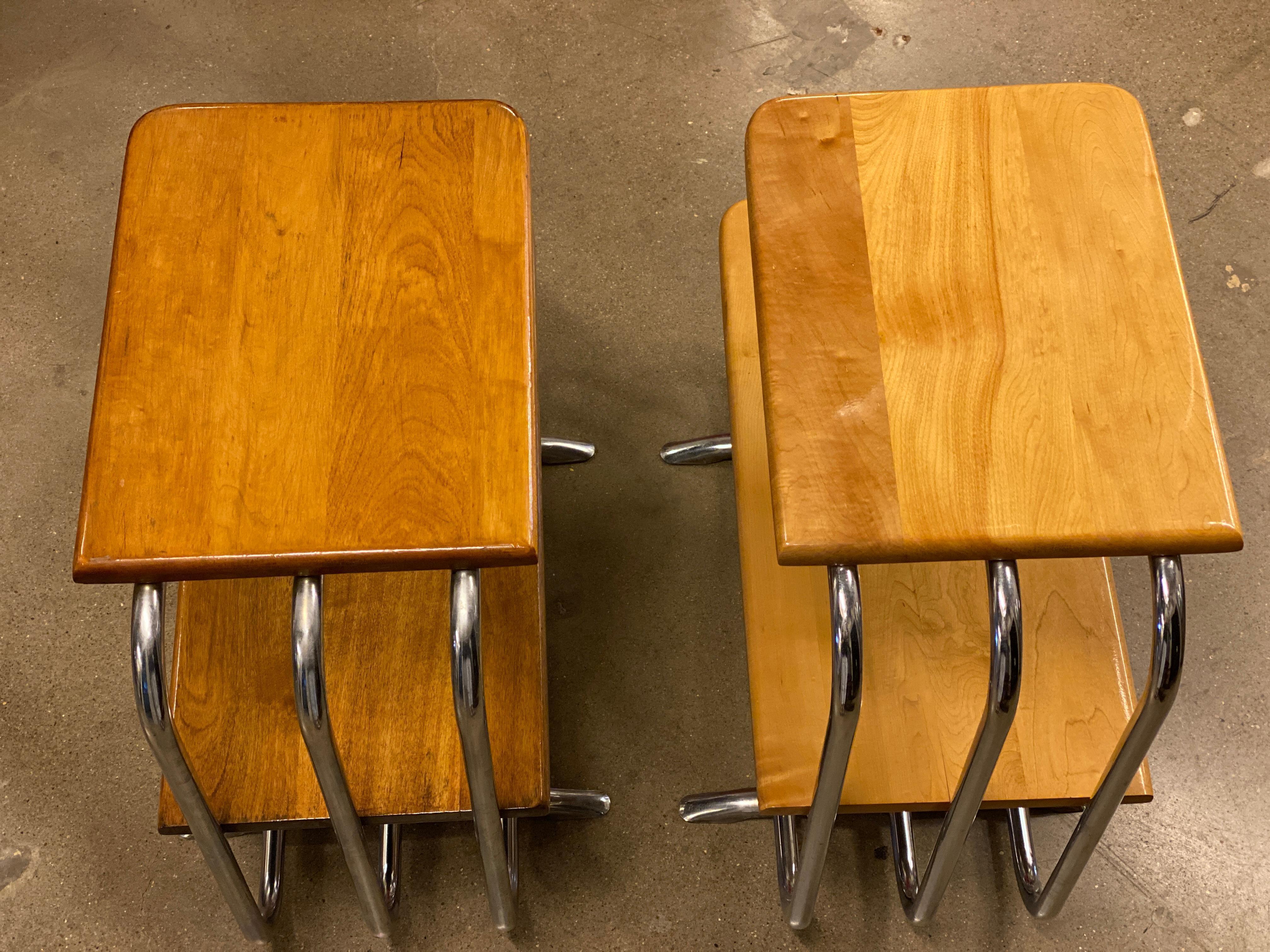 Pair of Wood and Chrome Side Tables, Alfons Bach, 1930s 1