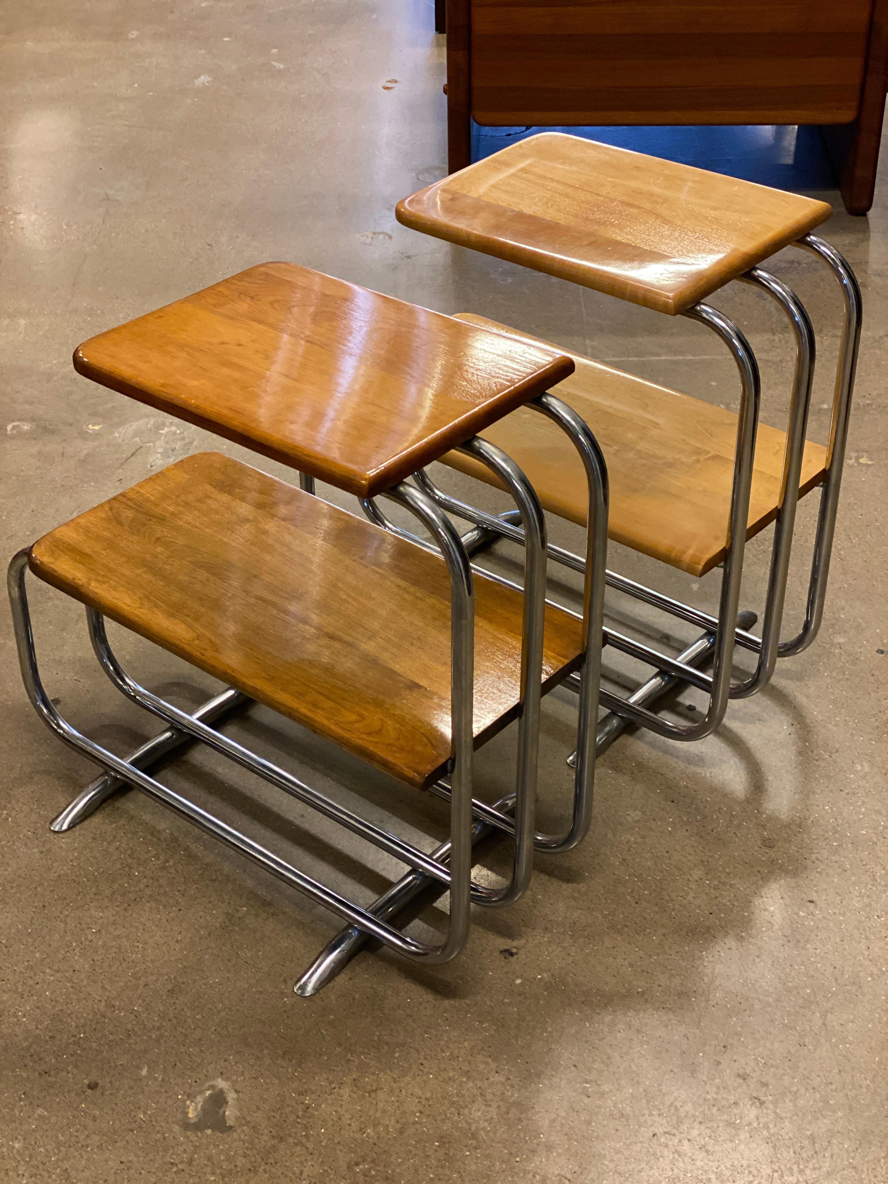 Pair of Wood and Chrome Side Tables, Alfons Bach, 1930s 2