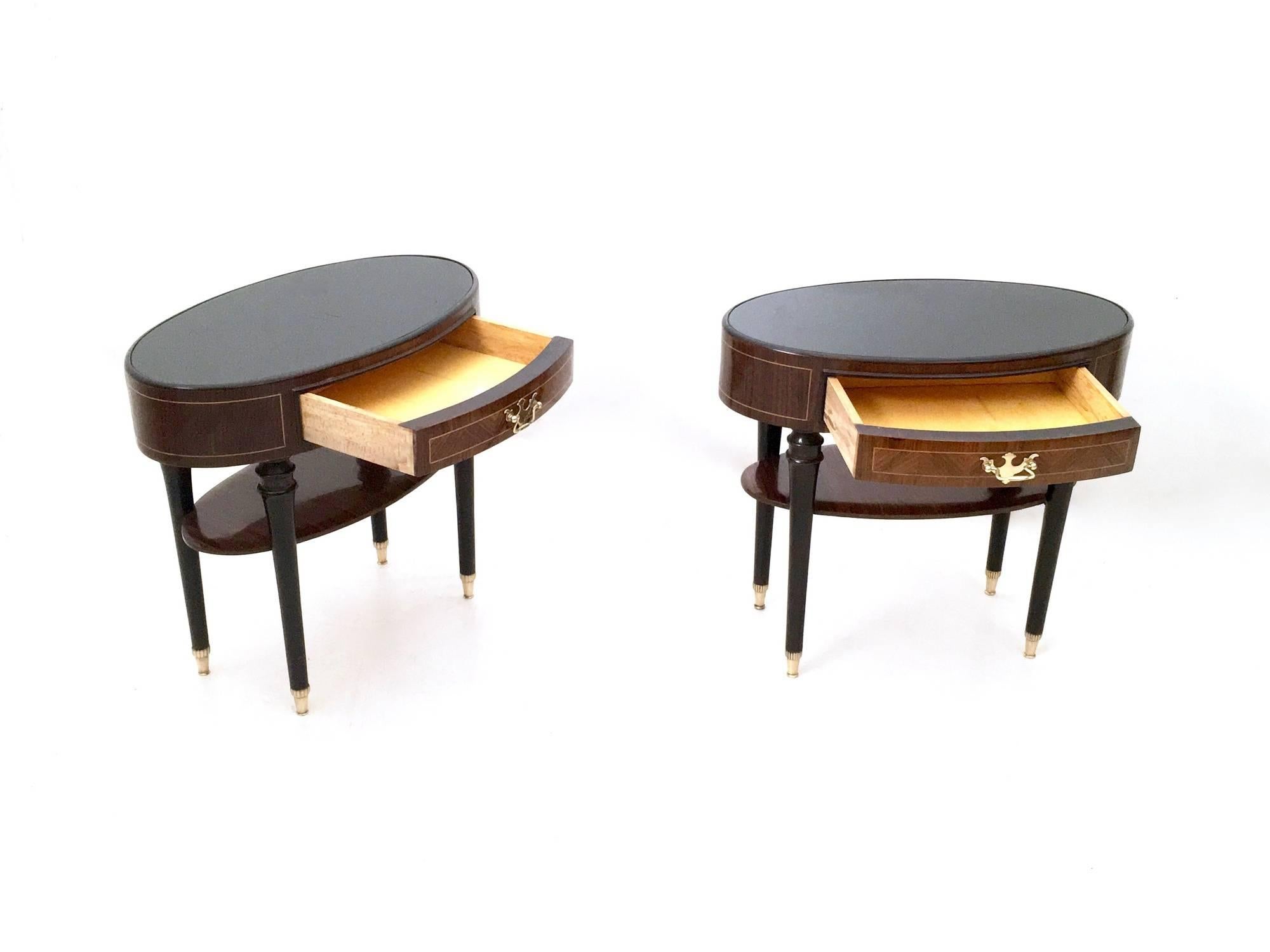 Italian Pair of Wood and Ebonized Wood Nightstands in the Style of Buffa, Italy, 1950s