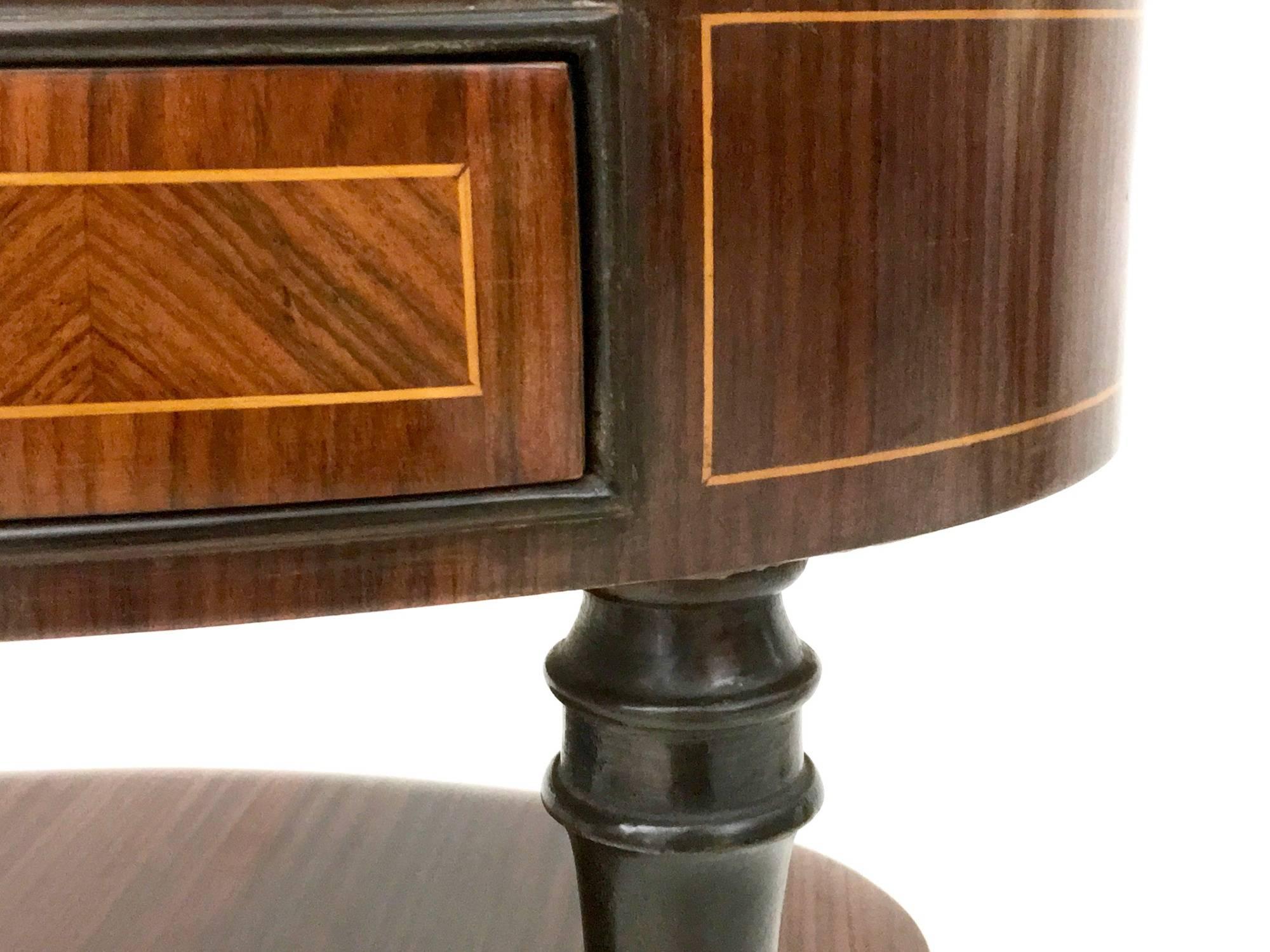 Glass Pair of Wood and Ebonized Wood Nightstands in the Style of Buffa, Italy, 1950s