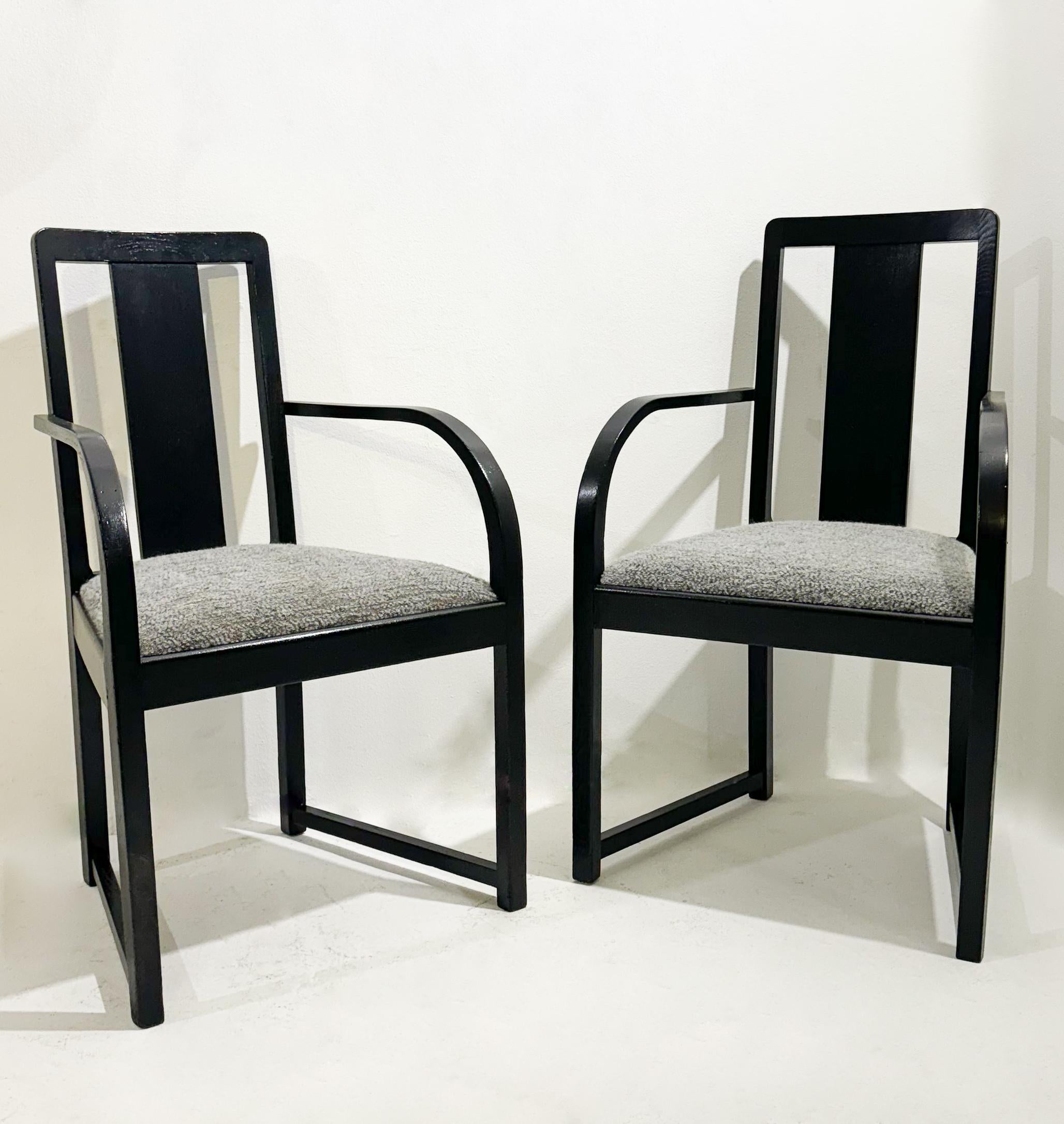 Mid-Century Modern  Pair of Wood and Fabric Armchairs, 1920s For Sale
