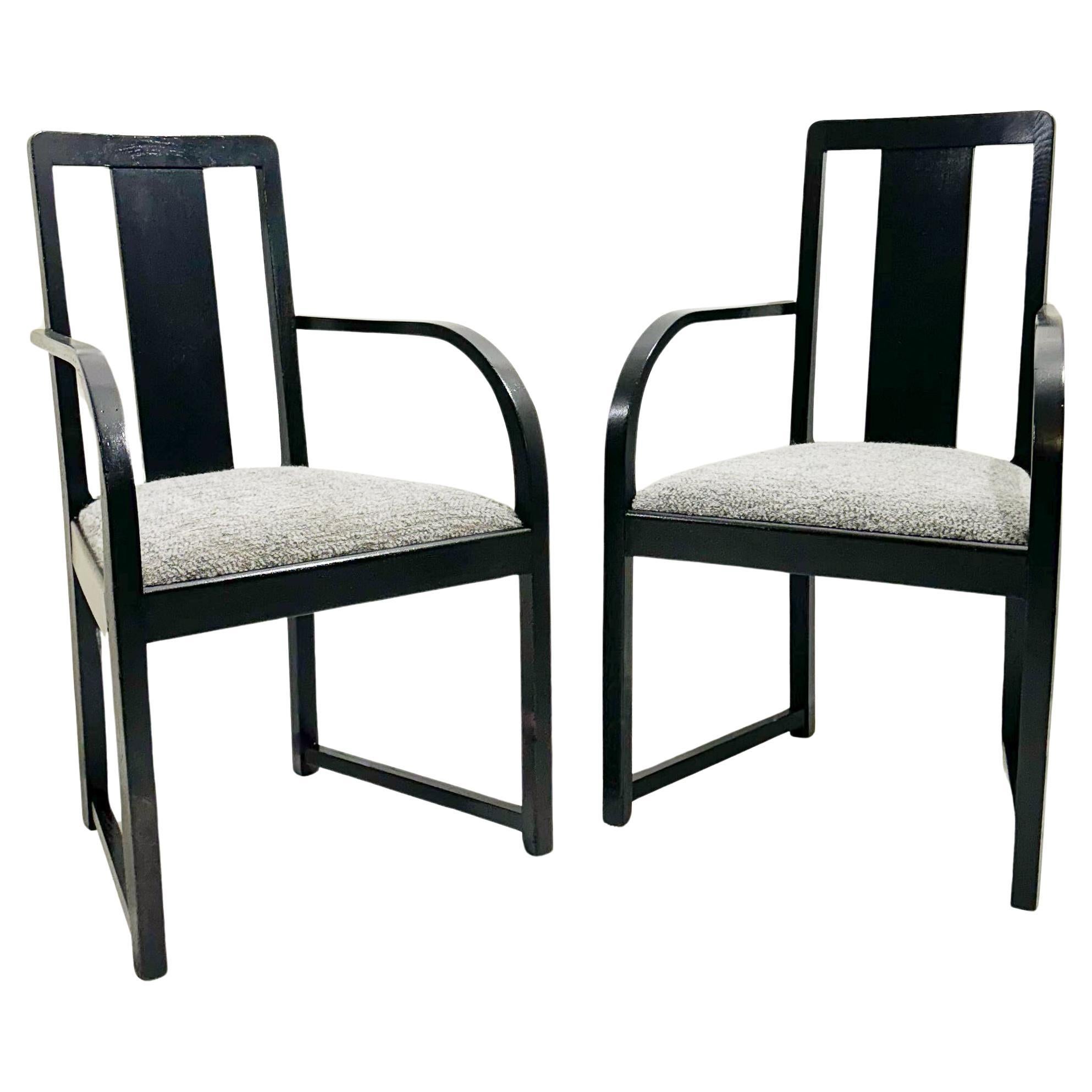Pair of Wood and Fabric Armchairs, 1920s