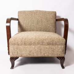 Paire de fauteuils en bois et tissu, période Art déco, France, vers 1940