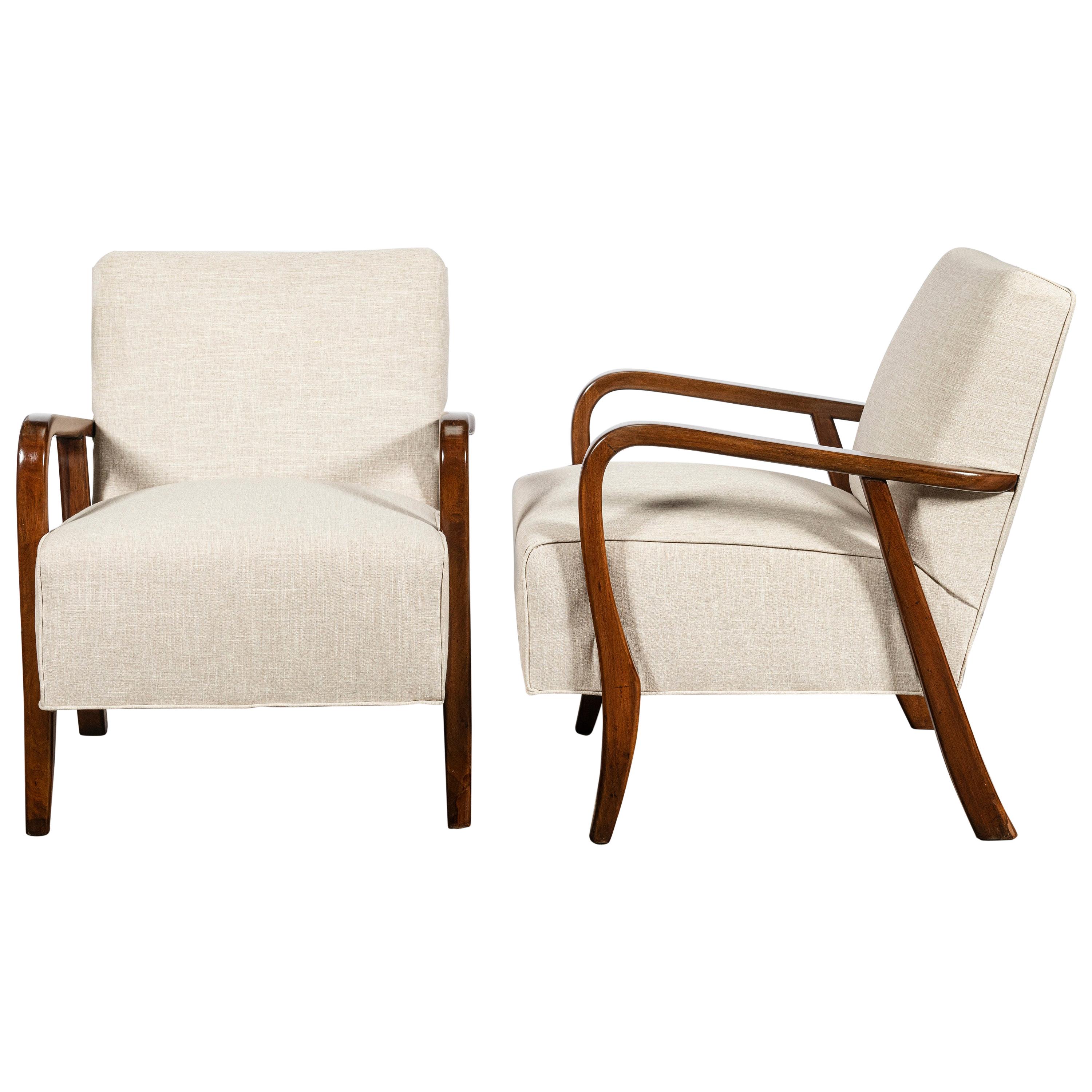 Pair of Wood and Fabric Armchairs by Nordiska, Argentina, circa 1950