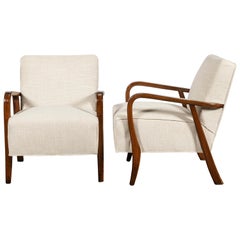 Vintage Pair of Wood and Fabric Armchairs by Nordiska, Argentina, circa 1950