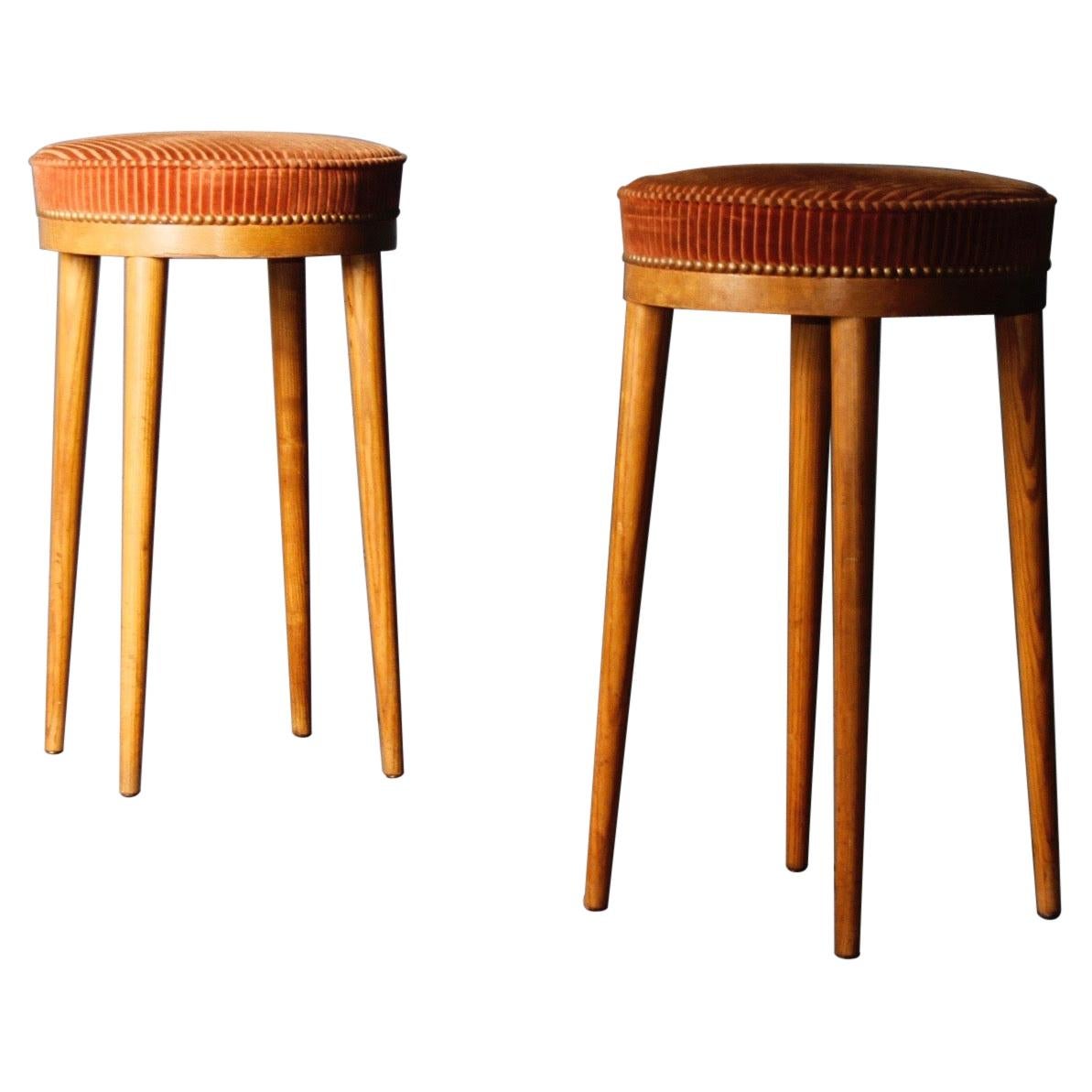 Pair of Wood and Fabric Stools
