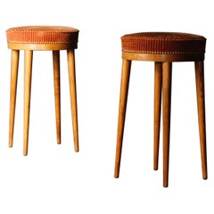 Pair of Wood and Fabric Stools