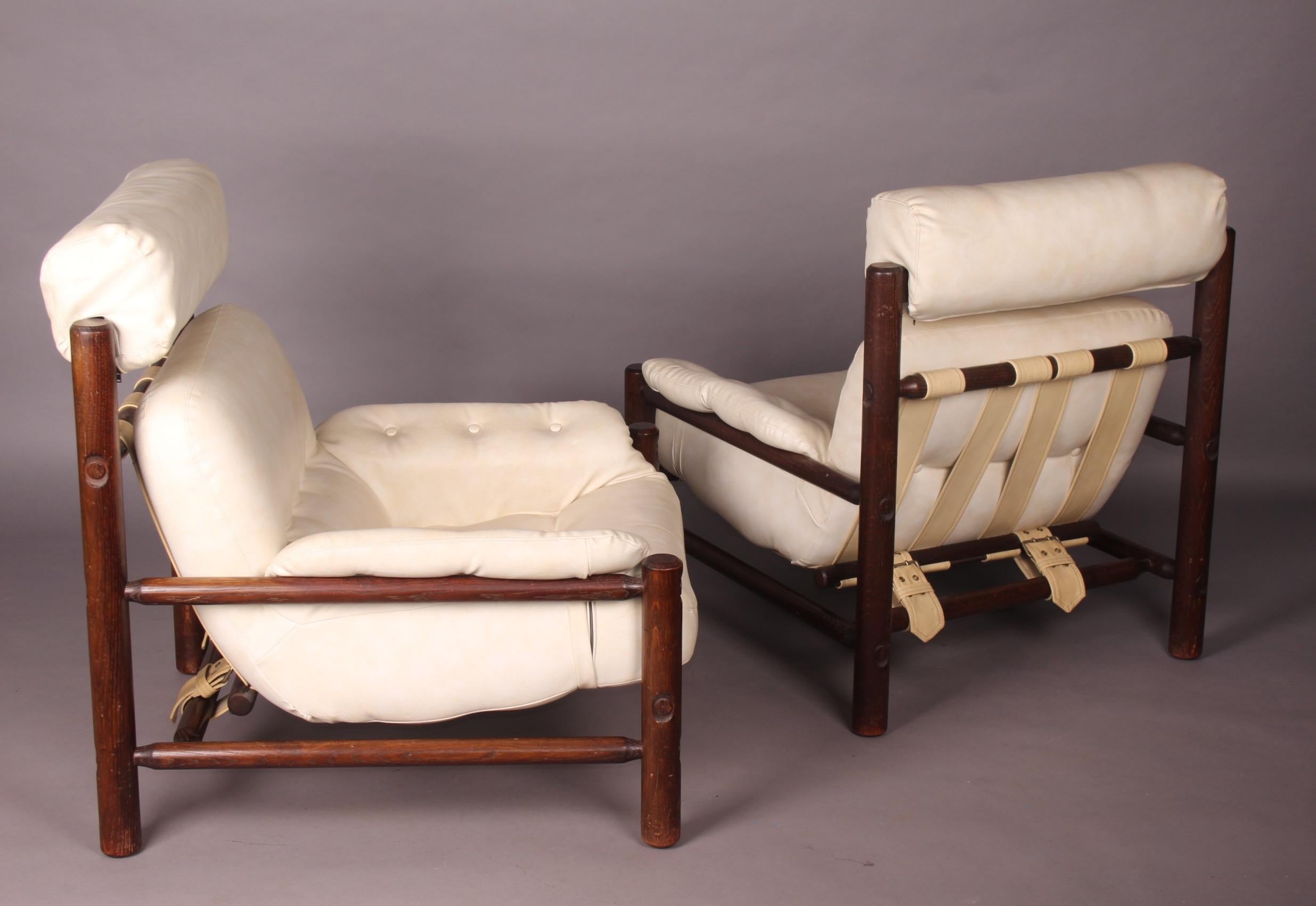 South American Pair of Wood and Faux Leather Armchairs