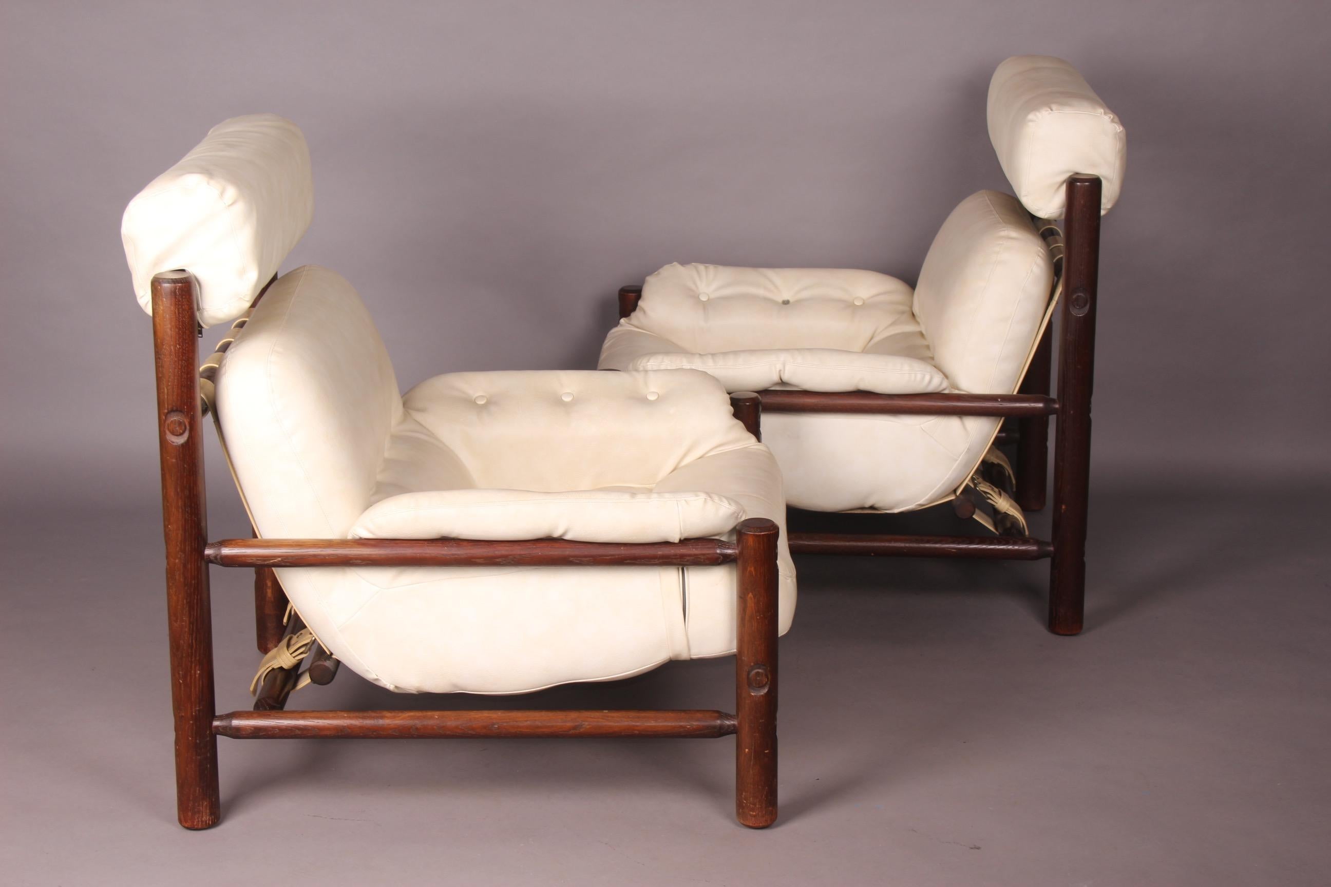 Pair of Wood and Faux Leather Armchairs In Fair Condition In grand Lancy, CH