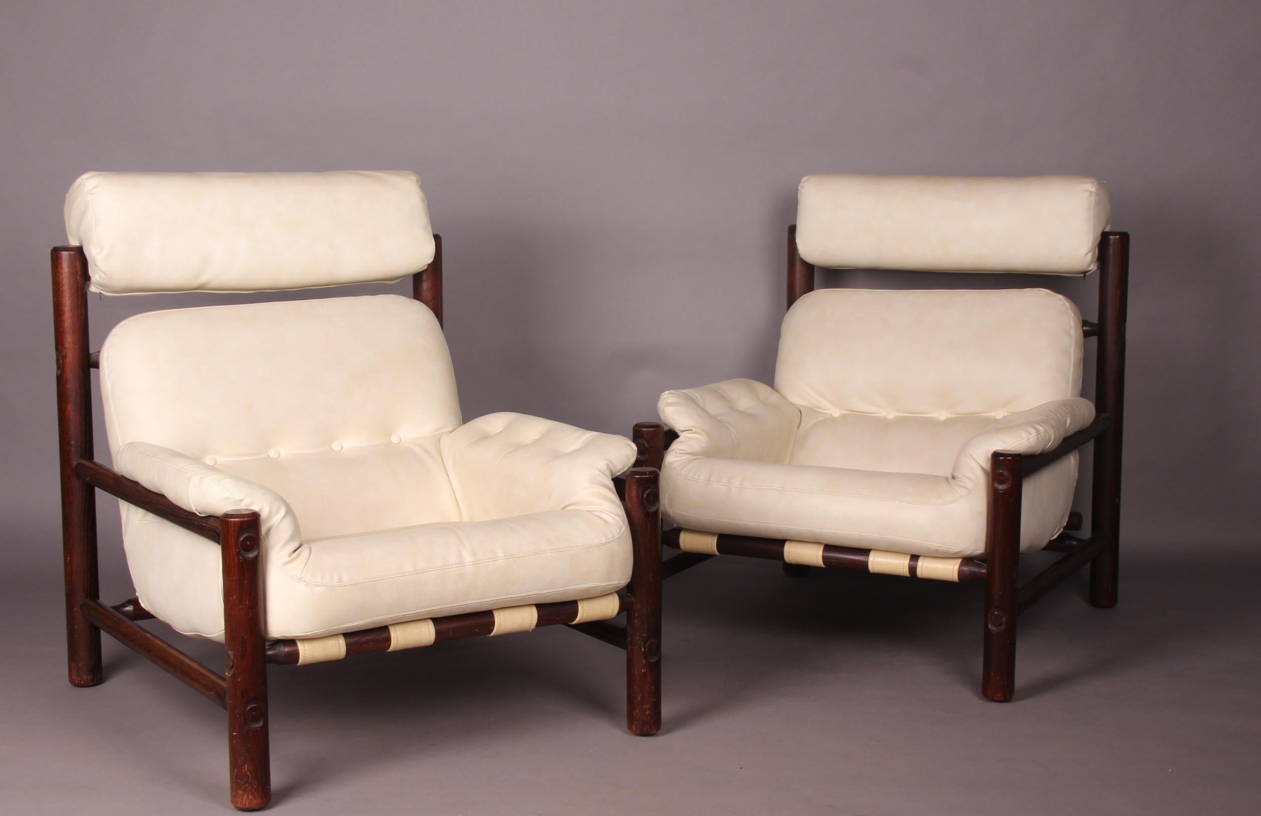 Late 20th Century Pair of Wood and Faux Leather Armchairs
