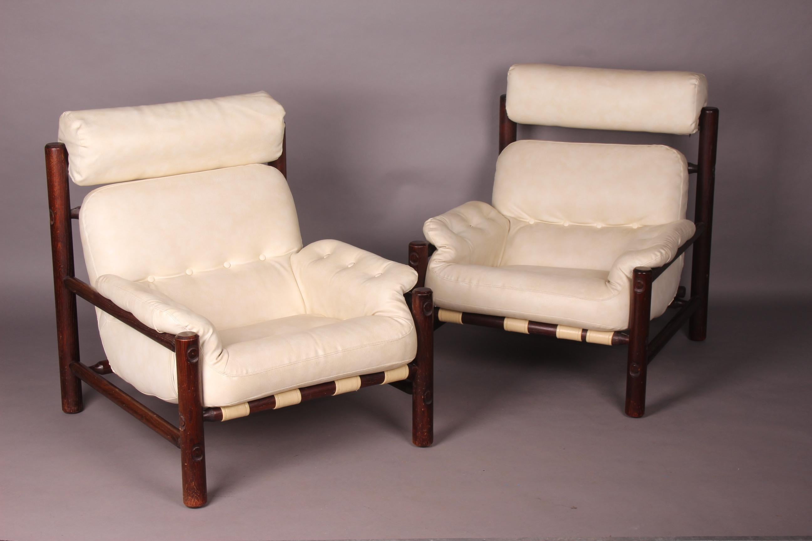 Pair of Wood and Faux Leather Armchairs 1