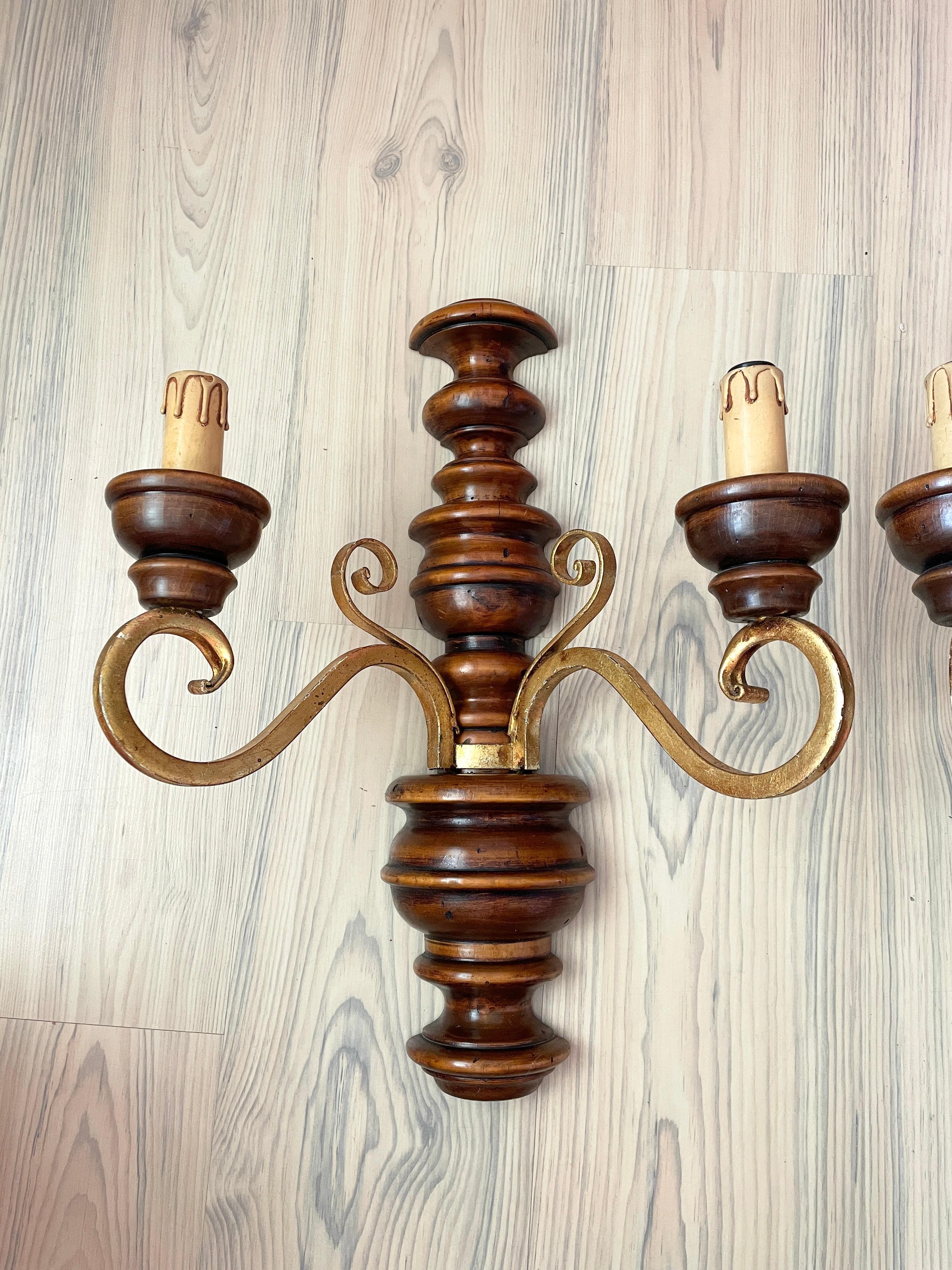 Pair of Wood and Gild Rustic Sconces Wood, 1960s, Germany In Good Condition For Sale In Nuernberg, DE