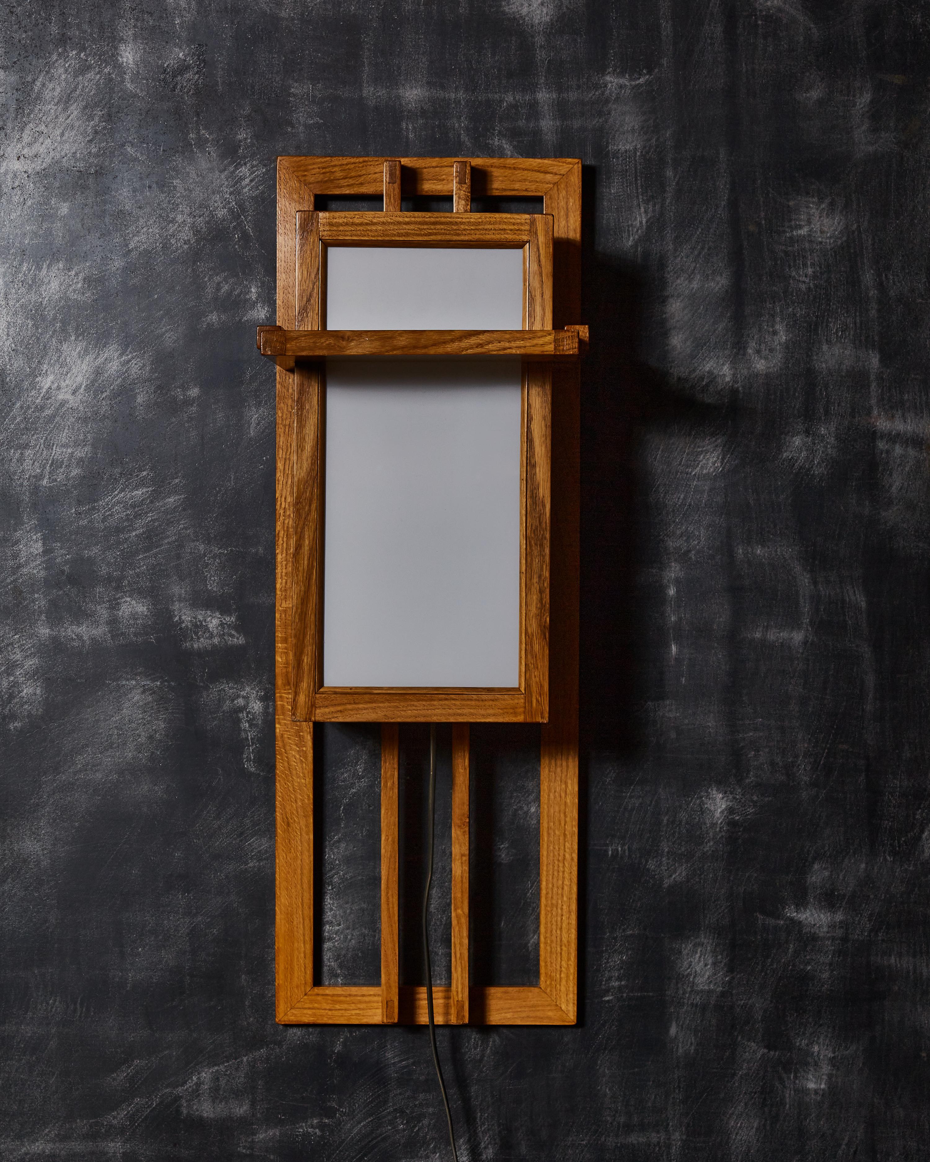 Mid-Century Modern Pair of Wood and Glass Japan Inspired Wall Sconces