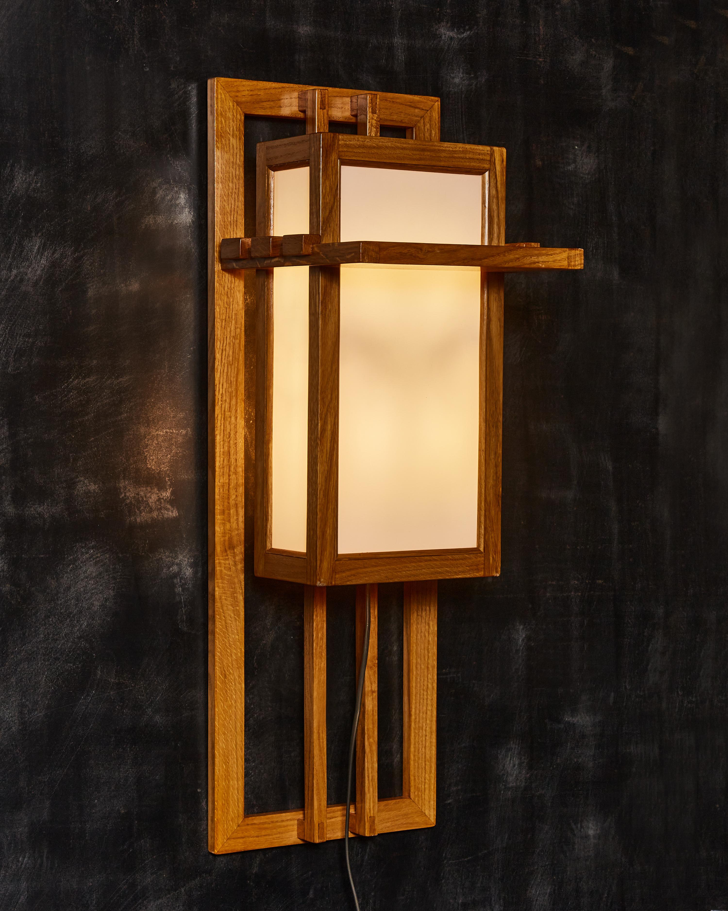Italian Pair of Wood and Glass Japan Inspired Wall Sconces