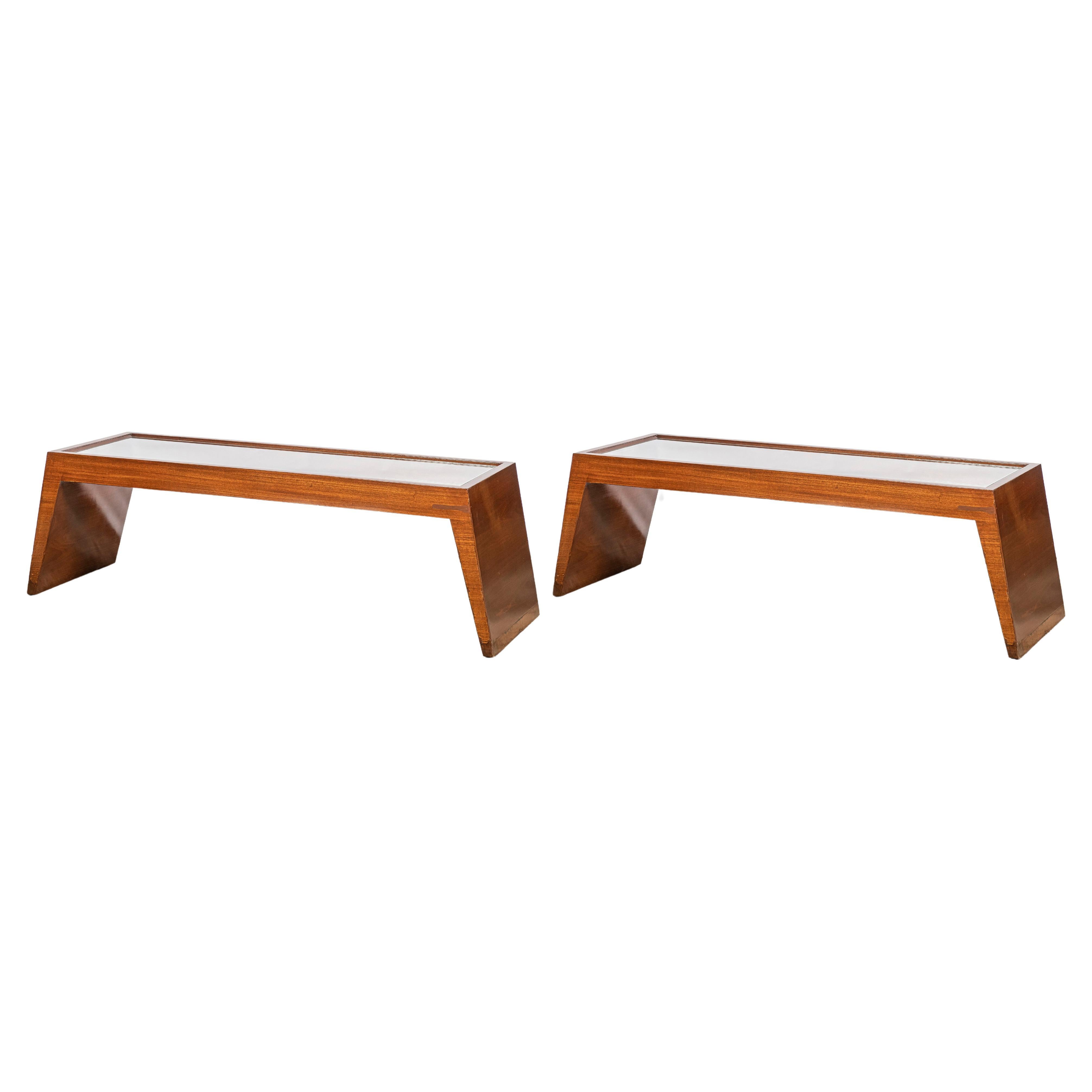 Pair of Wood and Glass Low Tables by Nordiska, Argentina, Buenos Aires, c. 1950 For Sale