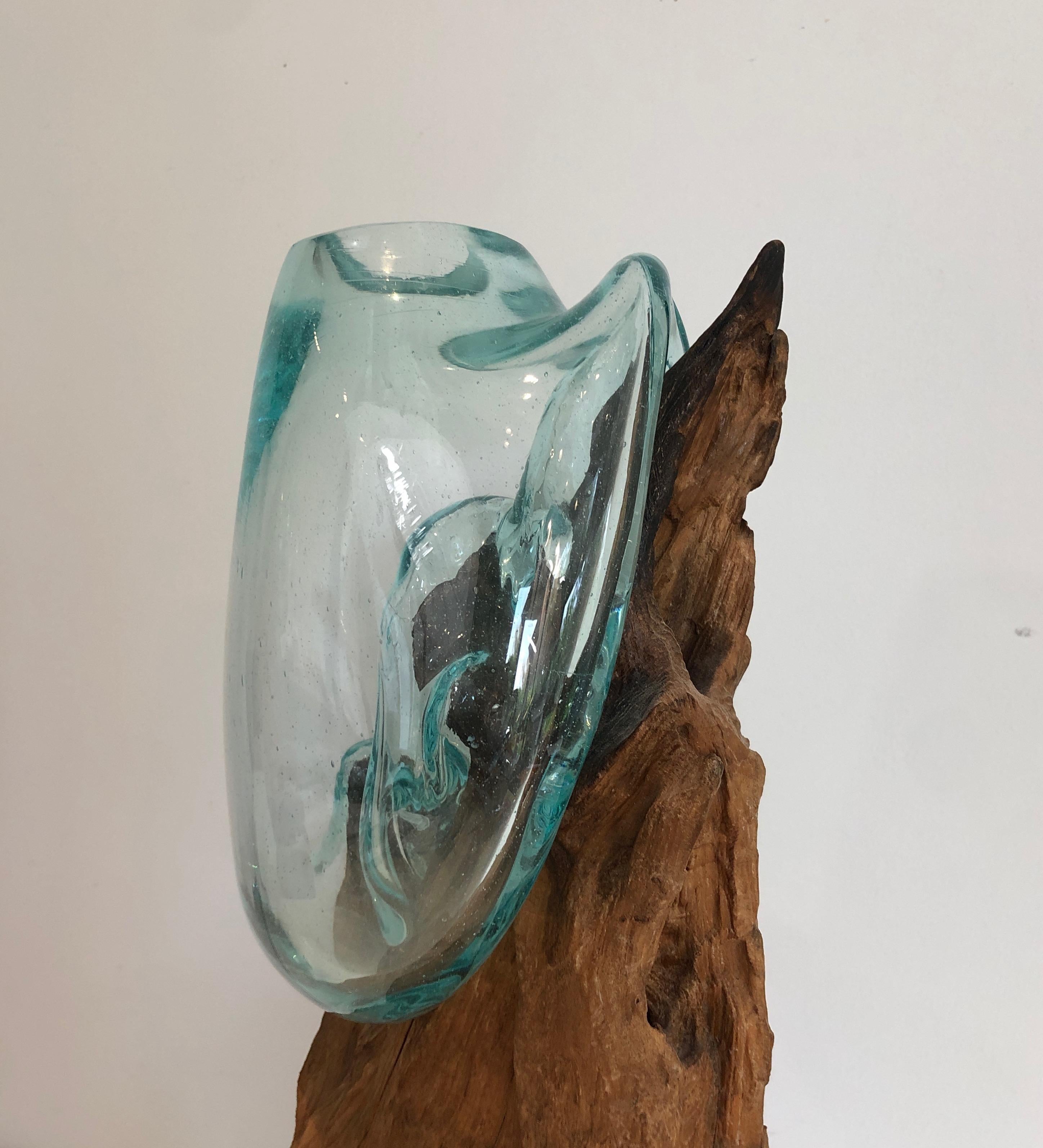 Pair of Wood and Glass Vases For Sale 9