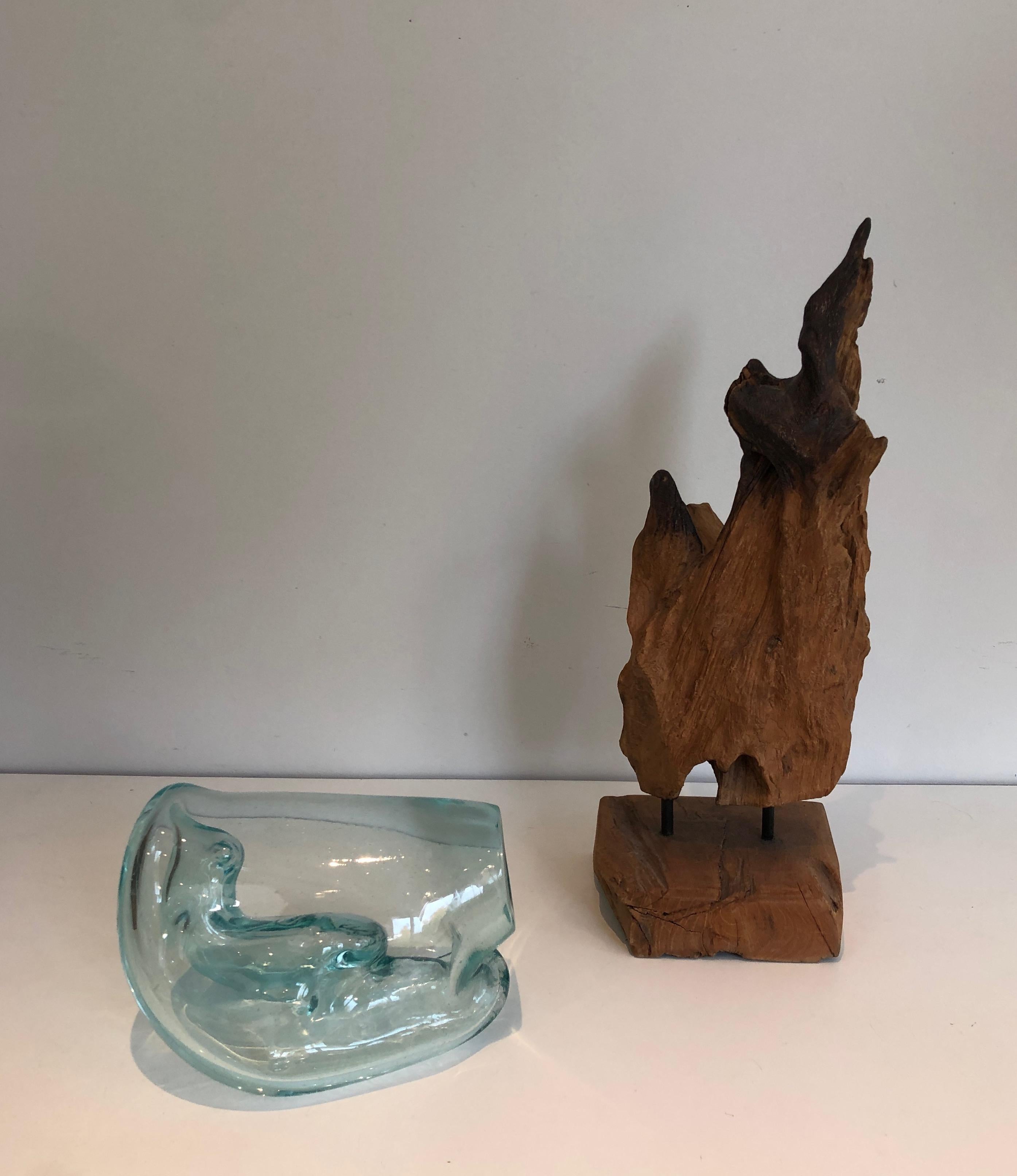 Late 20th Century Pair of Wood and Glass Vases For Sale