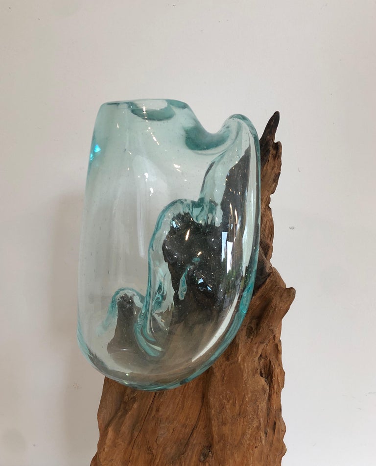 Pair of Wood and Glass Vases For Sale at 1stDibs