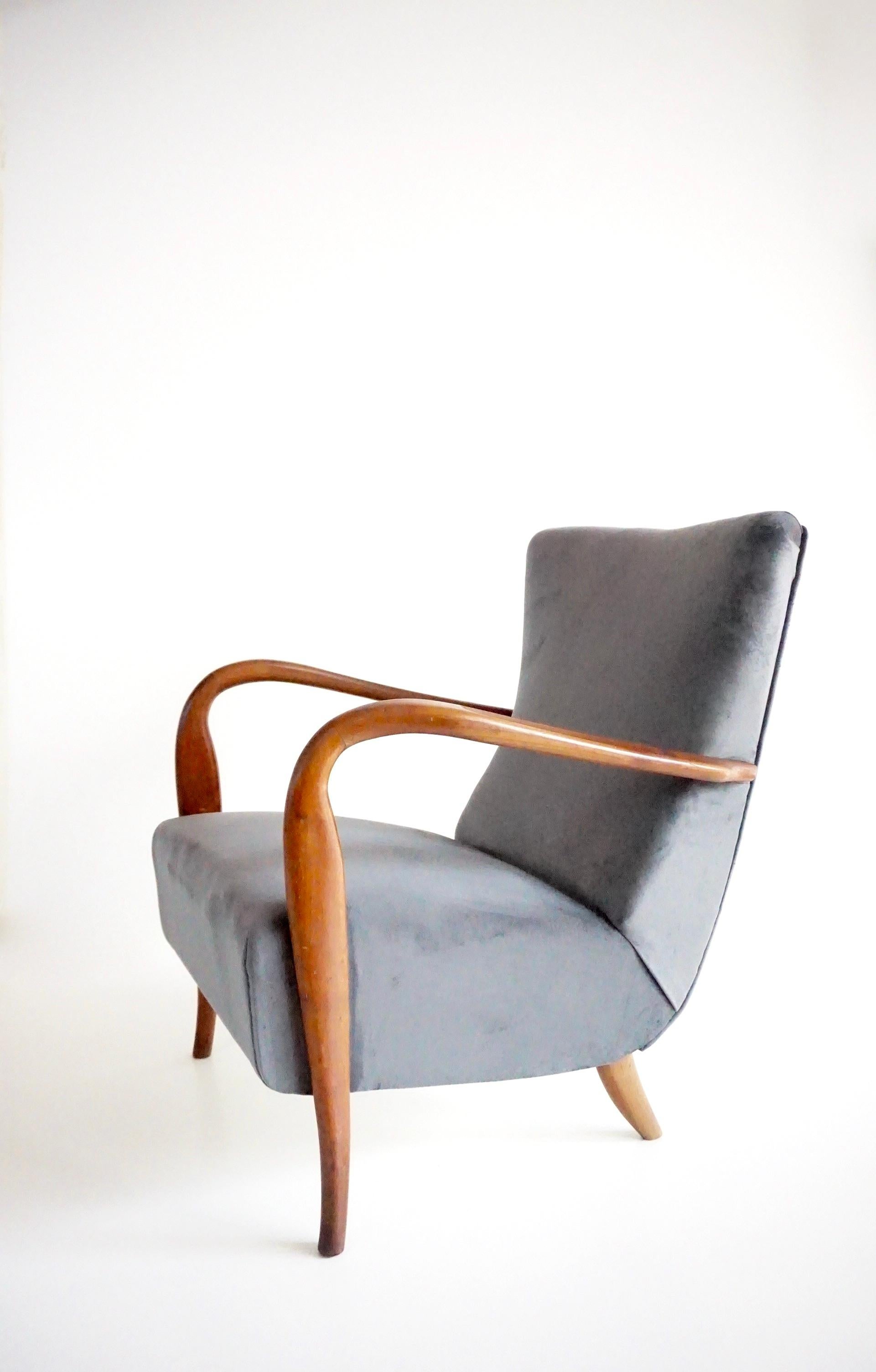 pareja de sillones de madera y terciopelo gris mod. 401 de Cassina, Meda, 1940 en venta 3