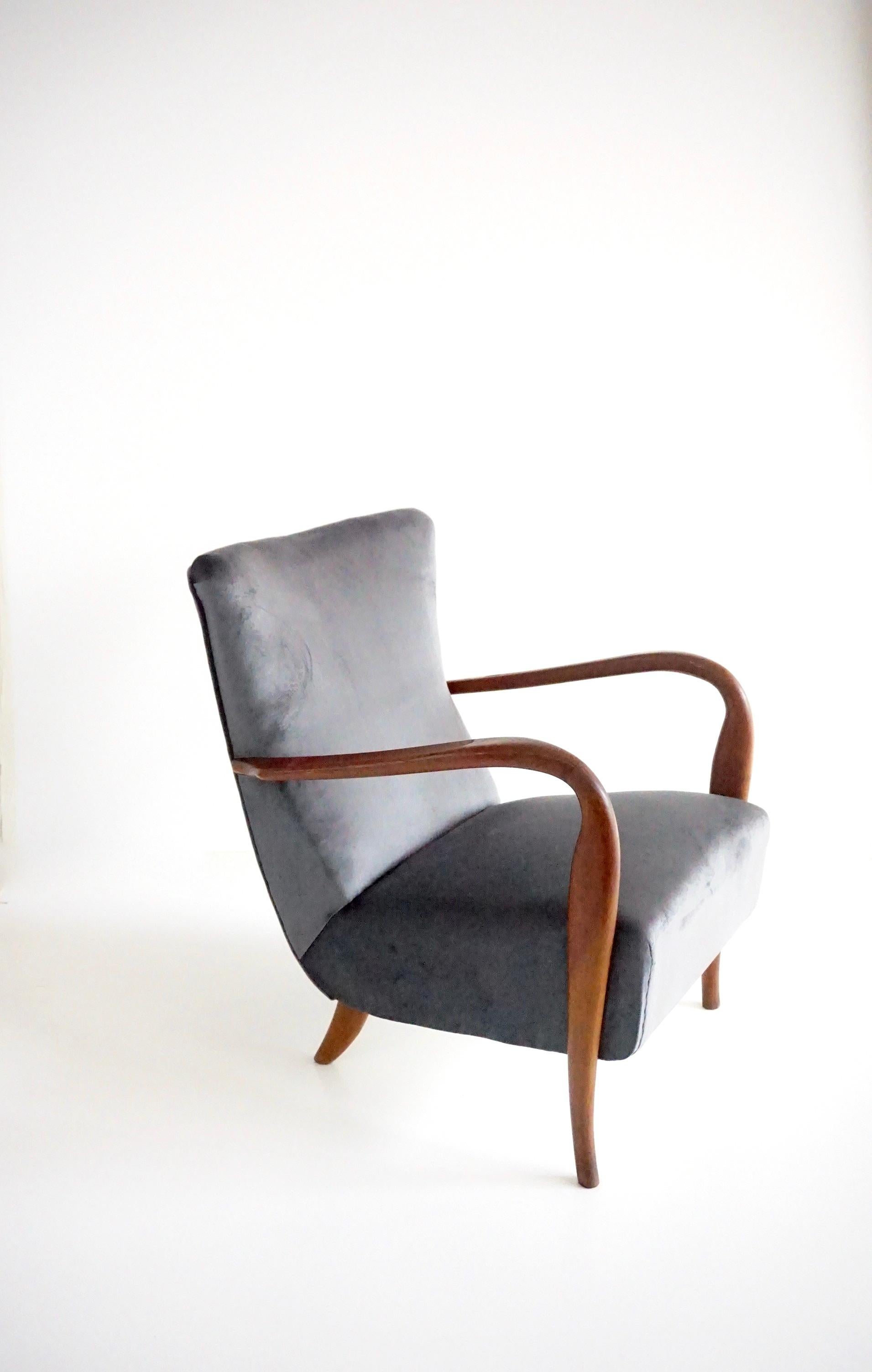 pareja de sillones de madera y terciopelo gris mod. 401 de Cassina, Meda, 1940 en venta 6