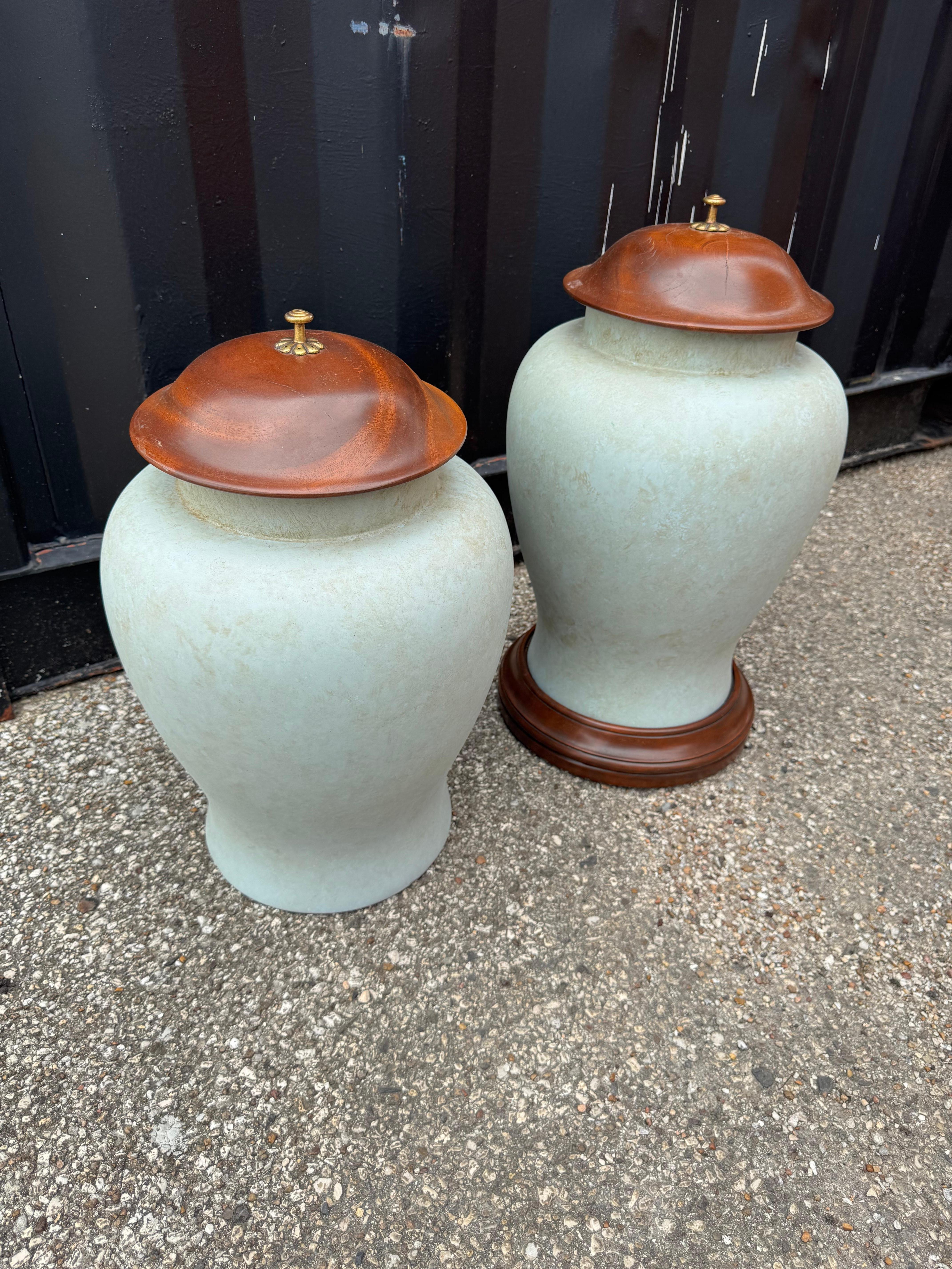 American Pair of Wood and Heavy Plastic Urns For Sale
