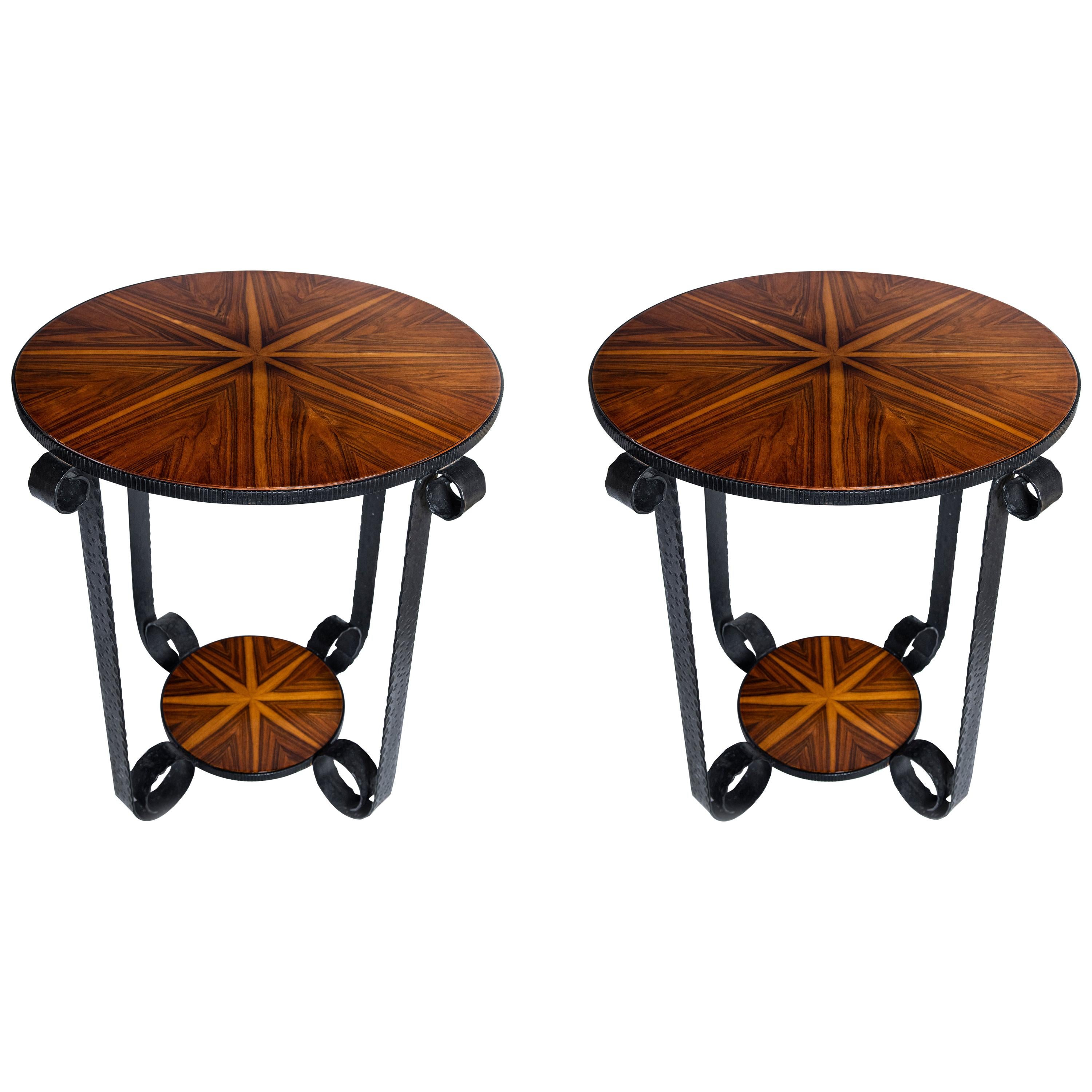 Pair of Wood and Iron Side Tables, Art Deco Period, France, circa 1930 For Sale