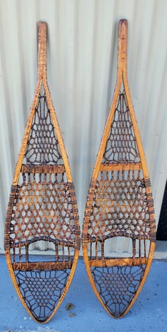 Pair of Wood and Leather Snow Shoes