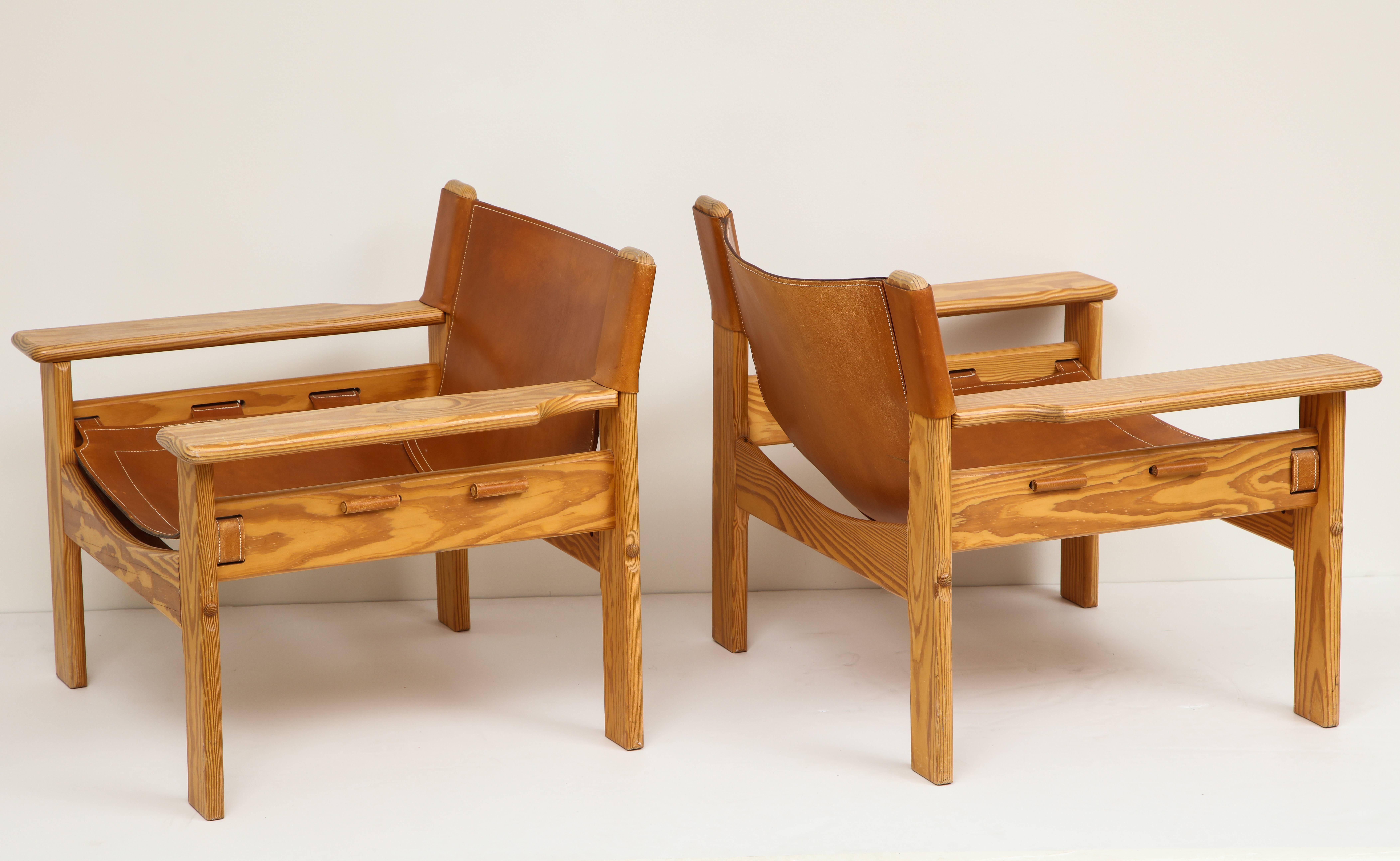 Pair of Wood and Leather Spanish Safari Chairs 1