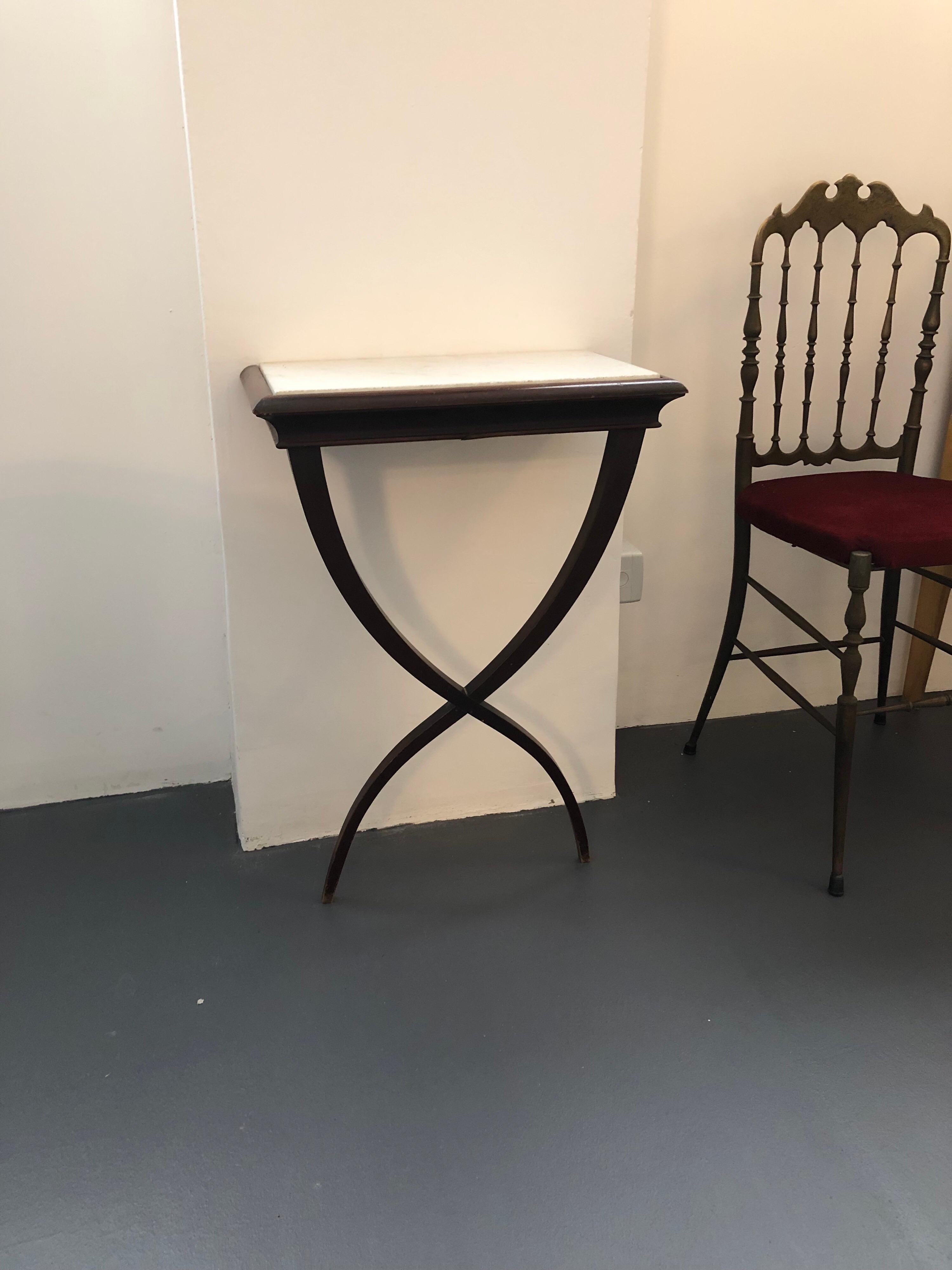 Italian Pair of Wood and Marble Consoles by Paolo Buffa, Italy, 1950s For Sale
