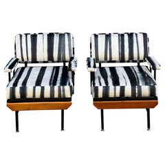 Pair of Wood and Metal Rationalist Design Armchairs, Newly Upholstered, 1930s