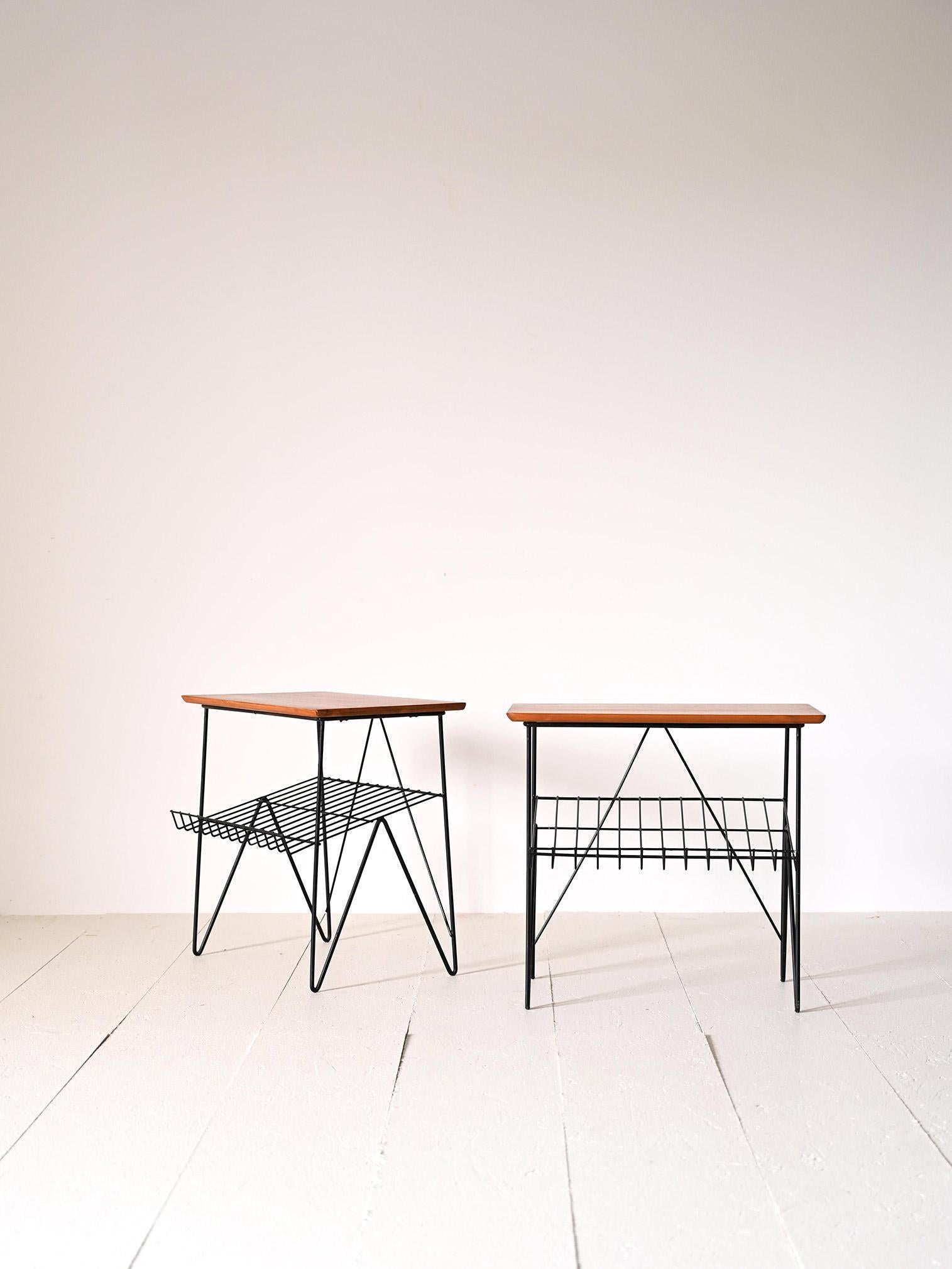 Scandinavian Modern Pair of wood and metal side tables For Sale