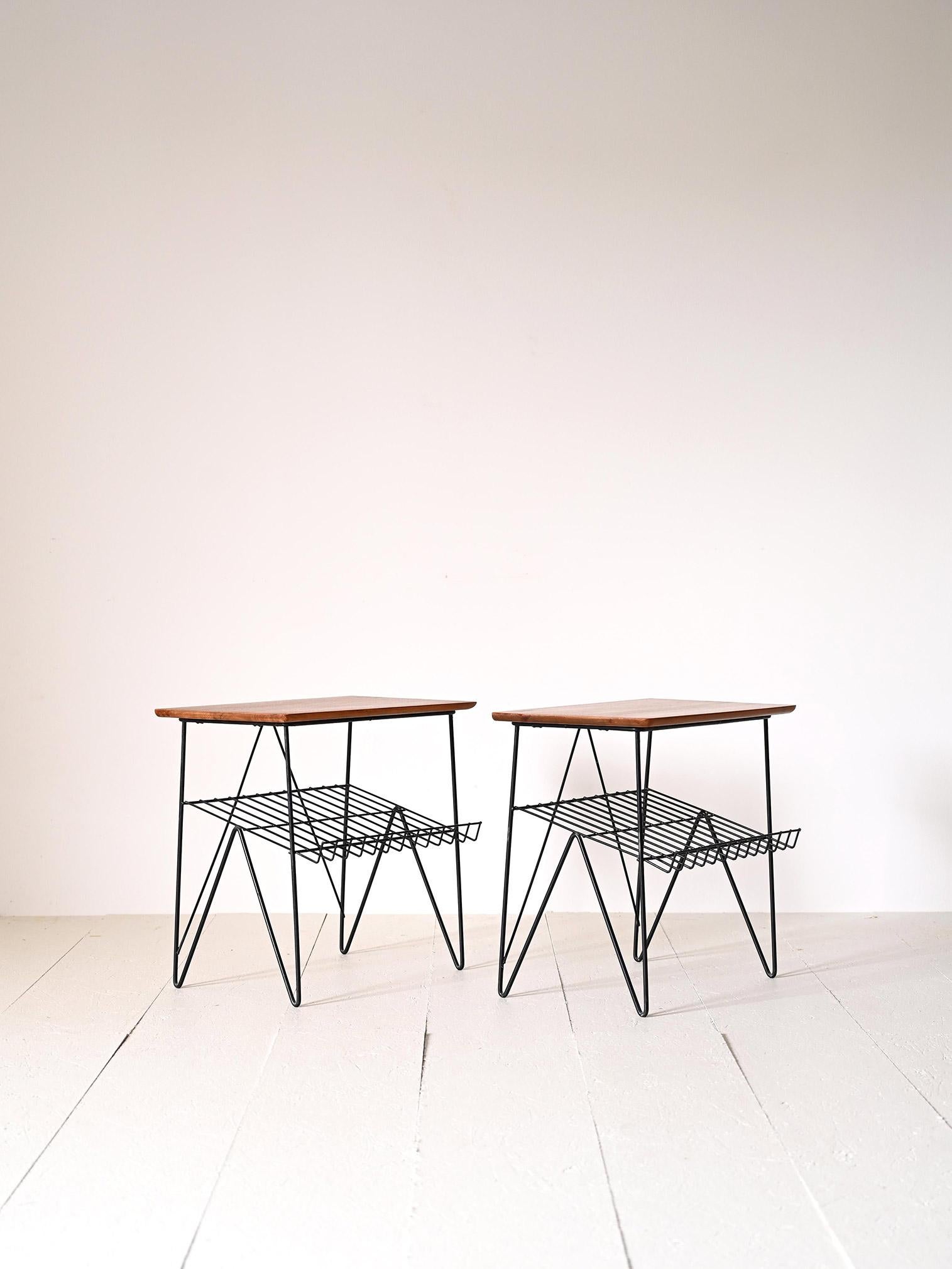 Swedish Pair of wood and metal side tables For Sale