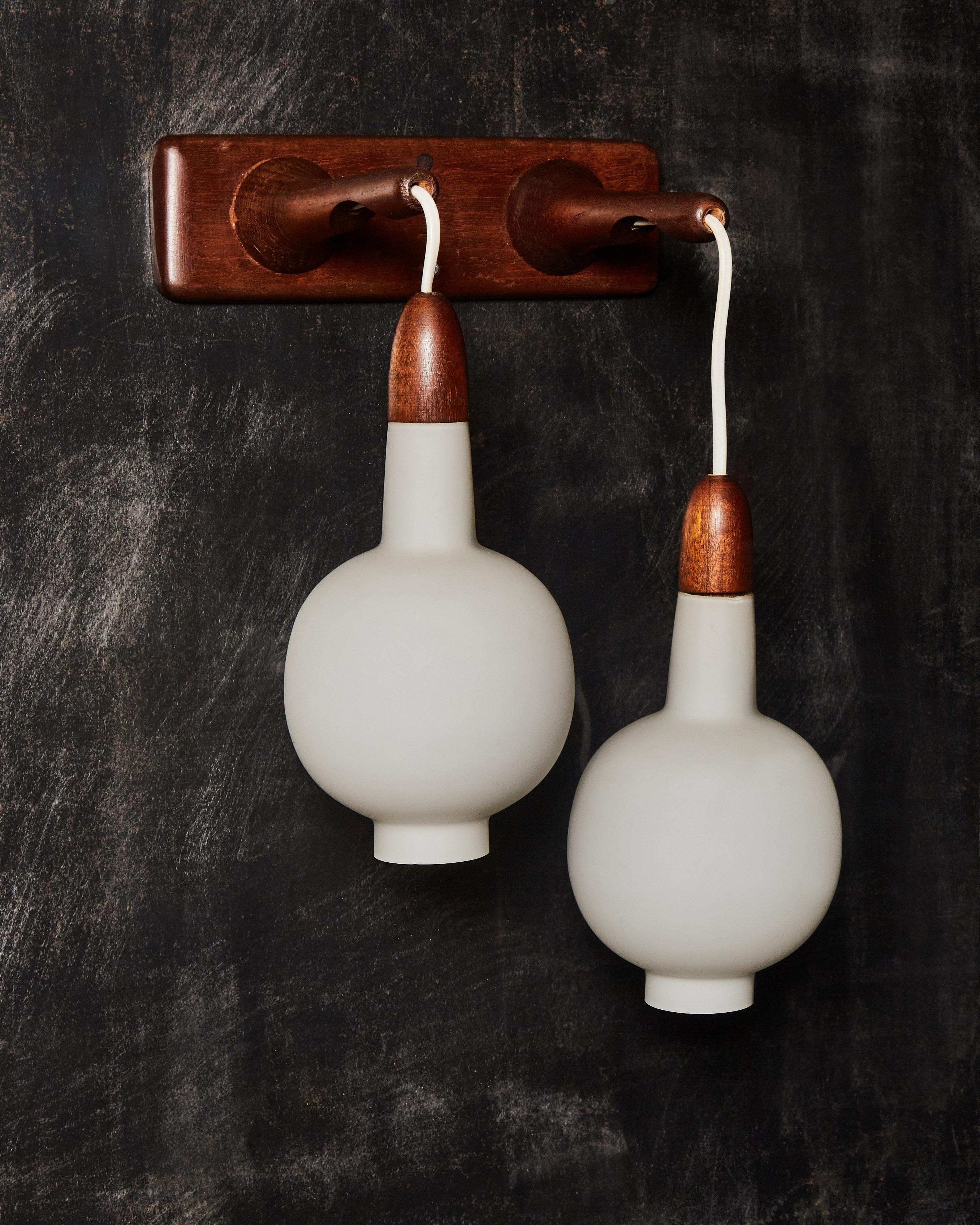 Italian Pair of Wood and Opaline Glass Lantern Wall Sconces