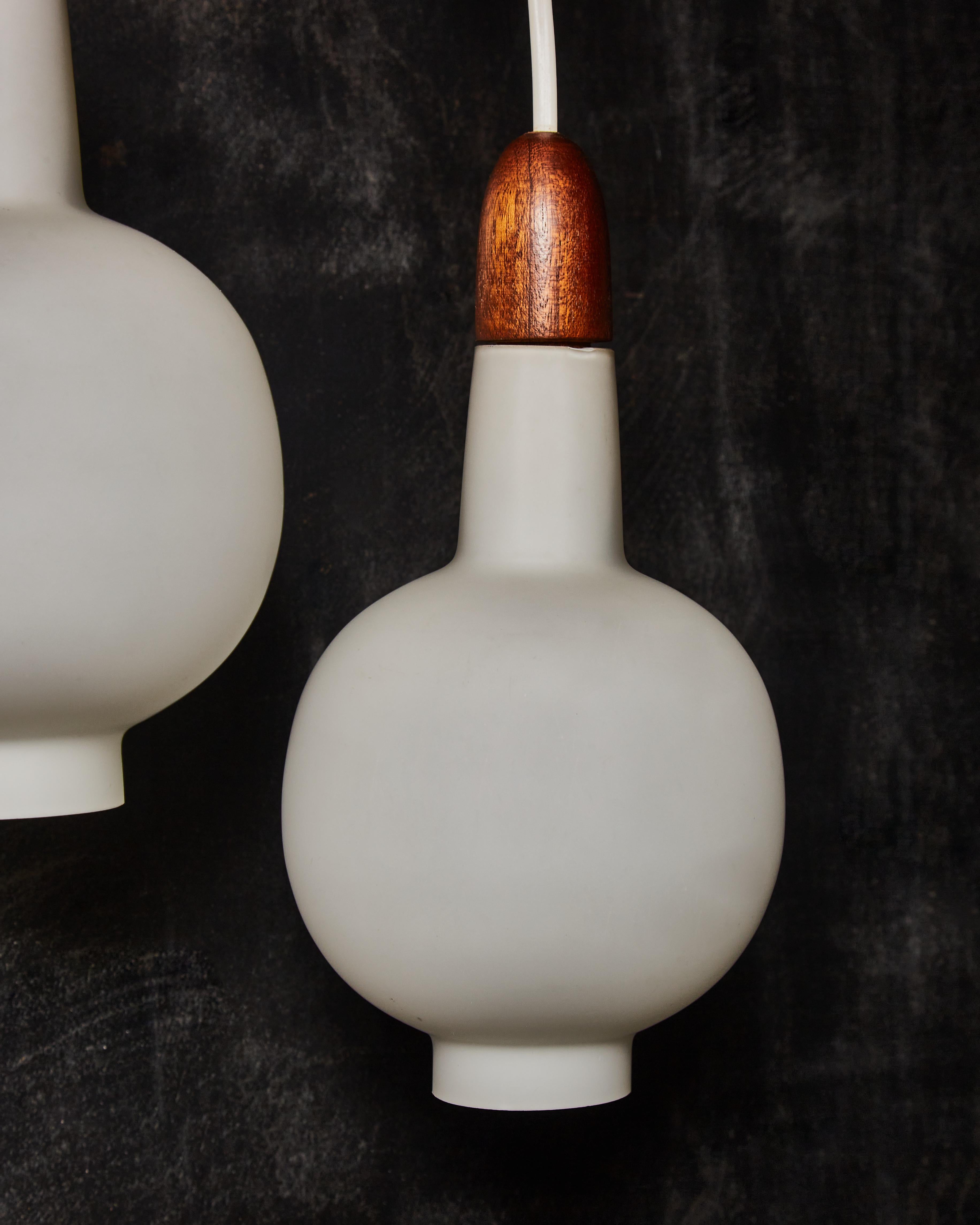 Late 20th Century Pair of Wood and Opaline Glass Lantern Wall Sconces