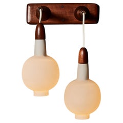 Pair of Wood and Opaline Glass Lantern Wall Sconces