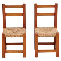 Pair of Wood and Rattan Children Chairs, circa 1960