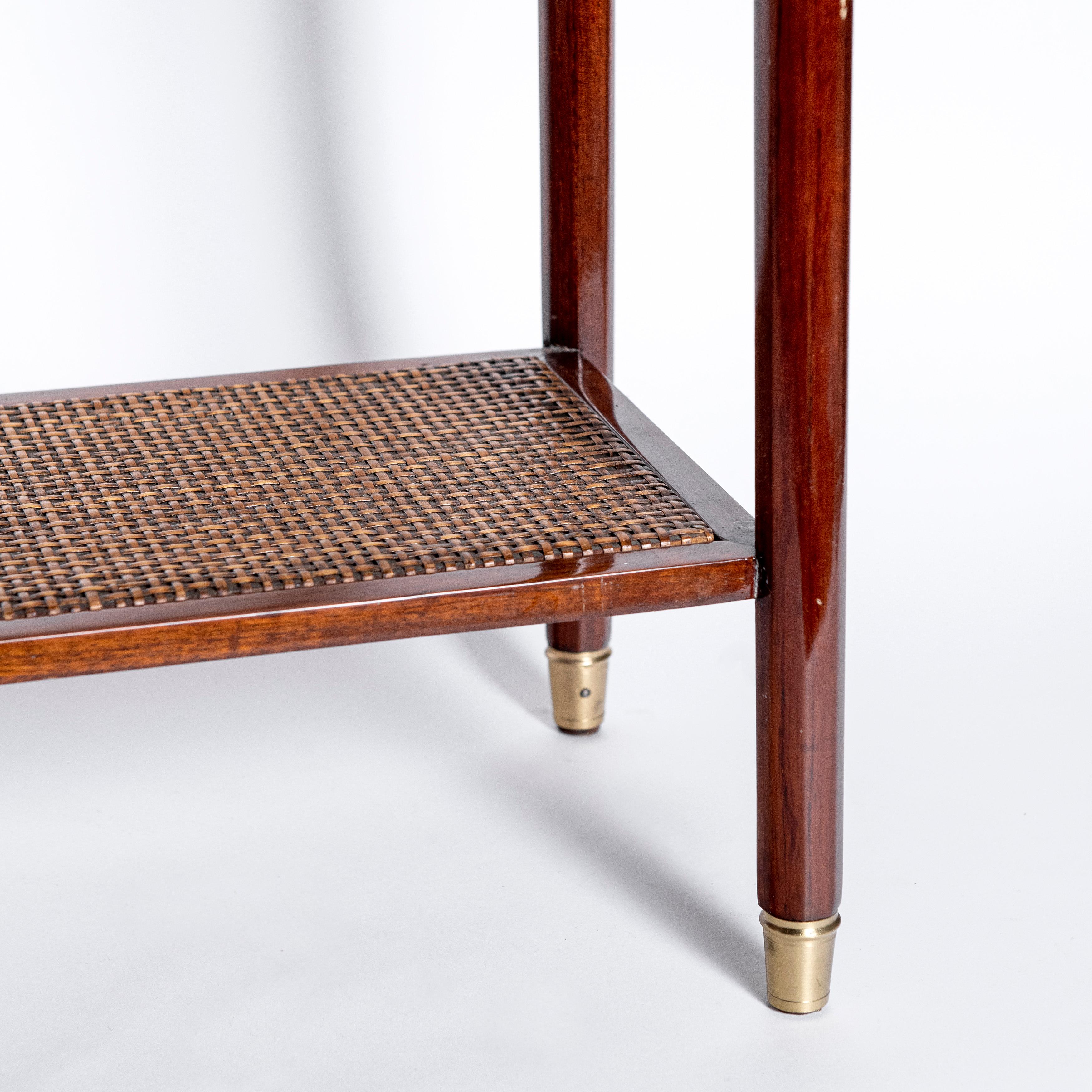 French Pair of Wood and Rattan Side Tables, France, circa 1950 For Sale