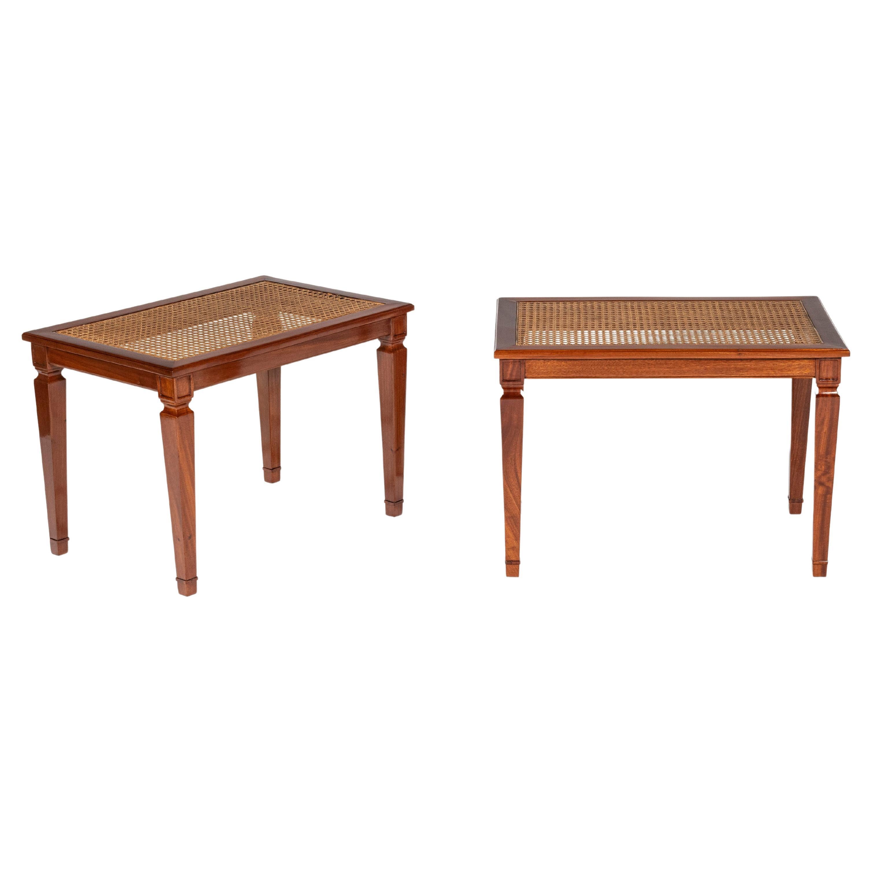 Pair of Wood and Rattan Stools by Comte, Argentina, Buenos Aires, circa 1940 For Sale