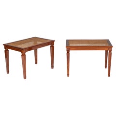 Vintage Pair of Wood and Rattan Stools by Comte, Argentina, Buenos Aires, circa 1940