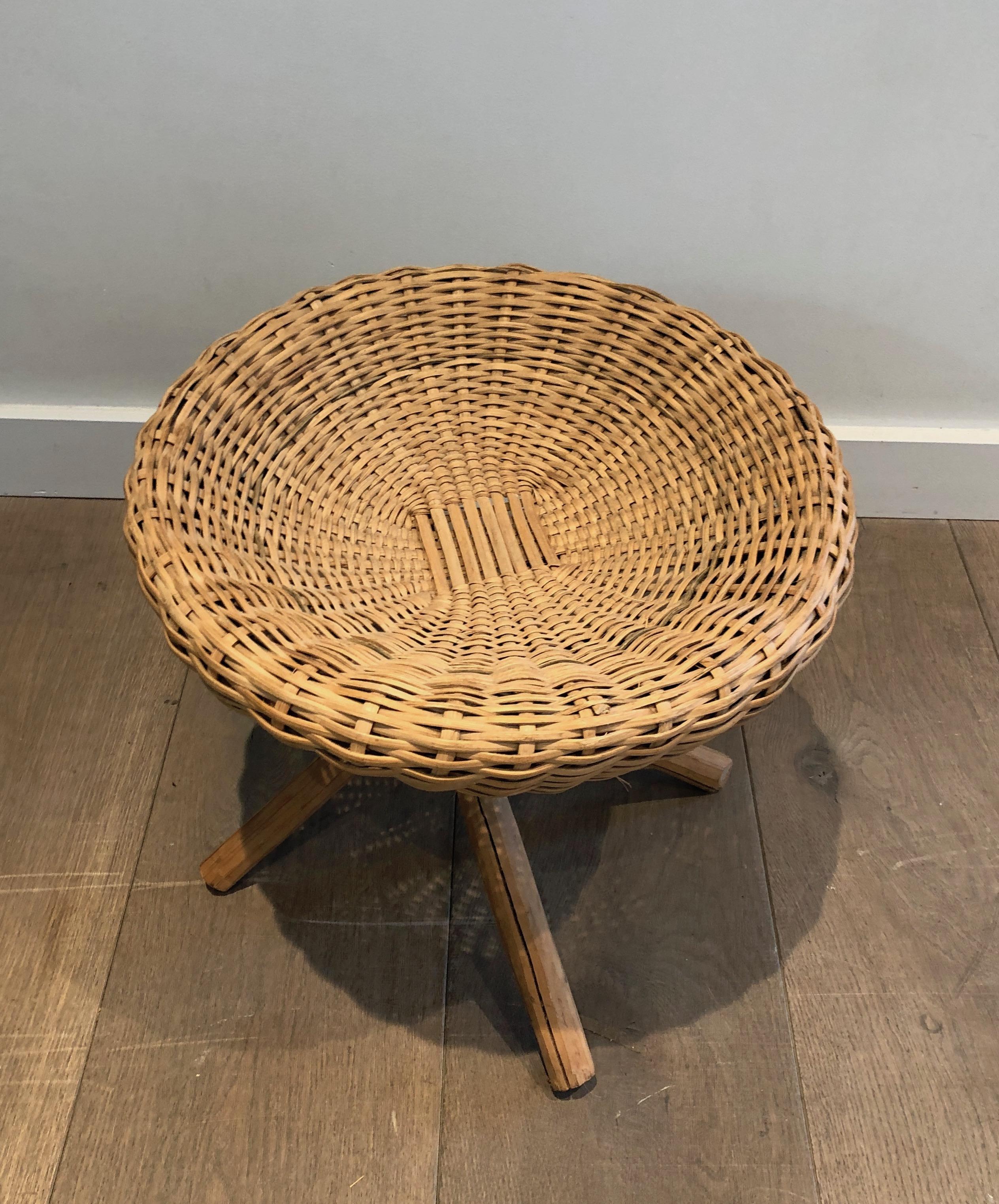 Pair of Wood and Rattan Stools, French, Circa 1970 For Sale 2