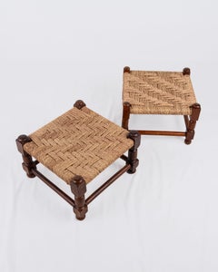 Pair of wood and rope square stools, early 20th century, France