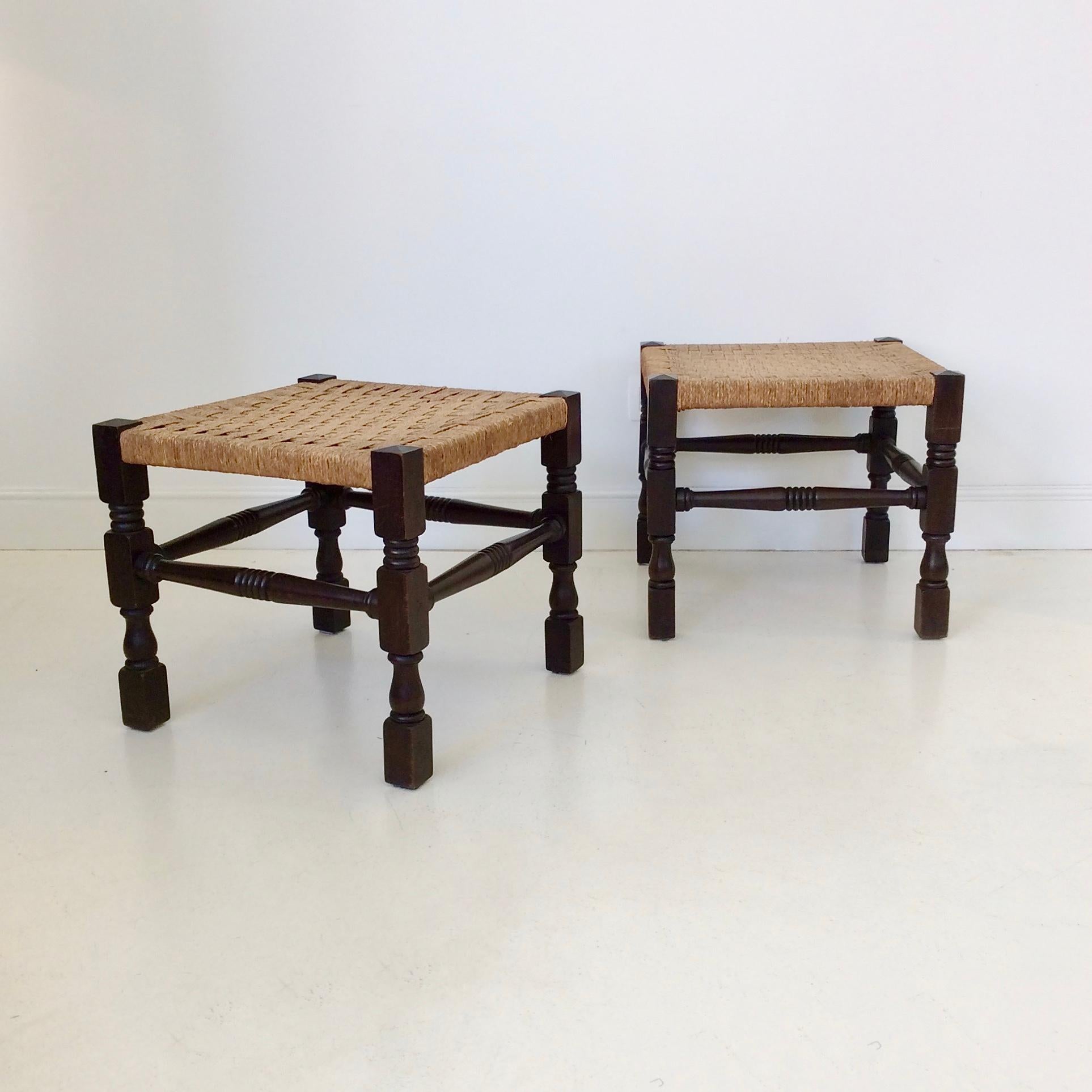 Nice pair of stools, early 20th century.
Dark turned wood and original rope seats.
Good condition.
All purchases are covered by our Buyer Protection Guarantee.
This item can be returned within 14 days of delivery.
We ship worldwide, please ask us