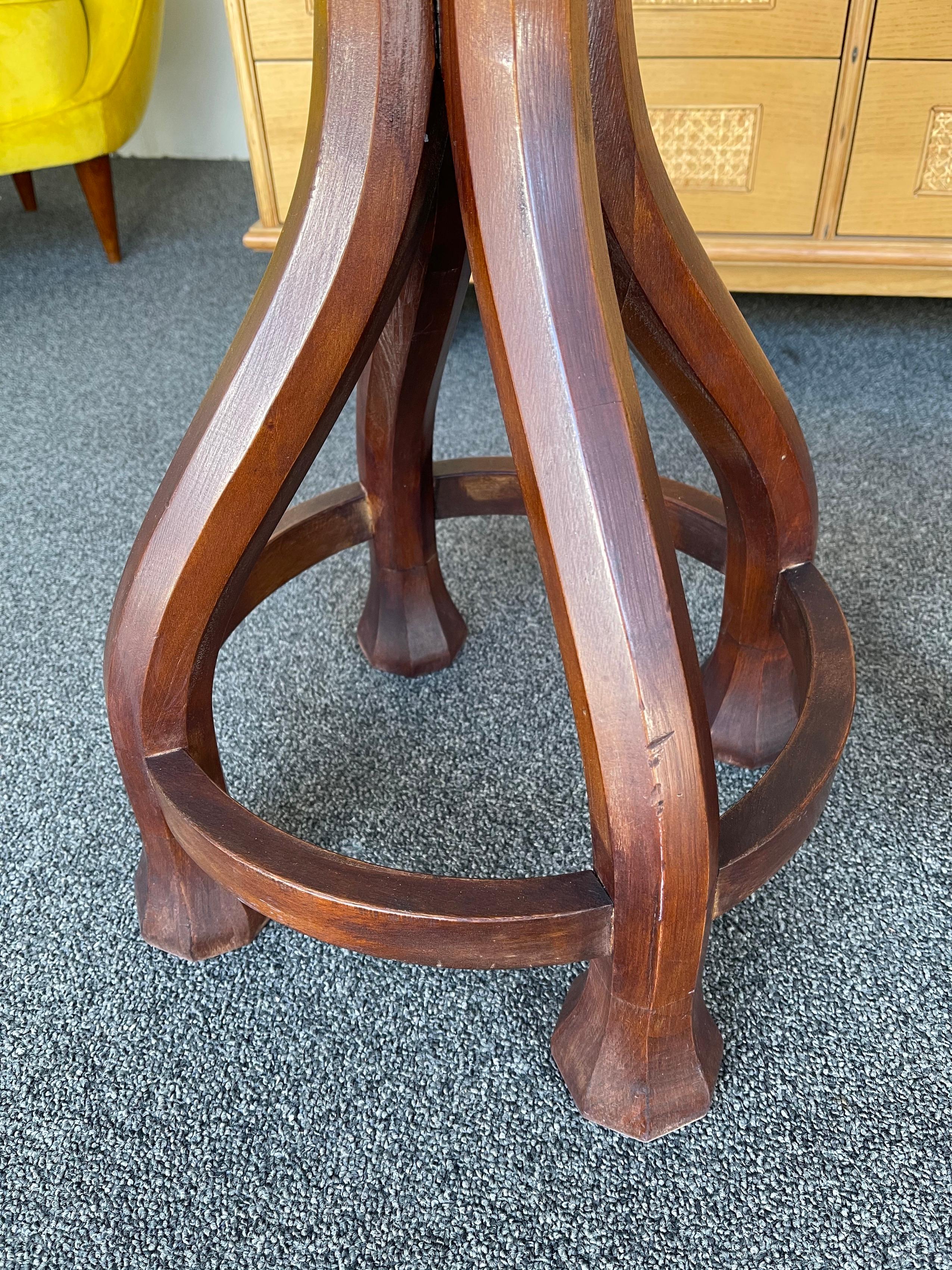 Pair of Wood and Sheepskin Bar Stools. Italy, 1970s For Sale 1