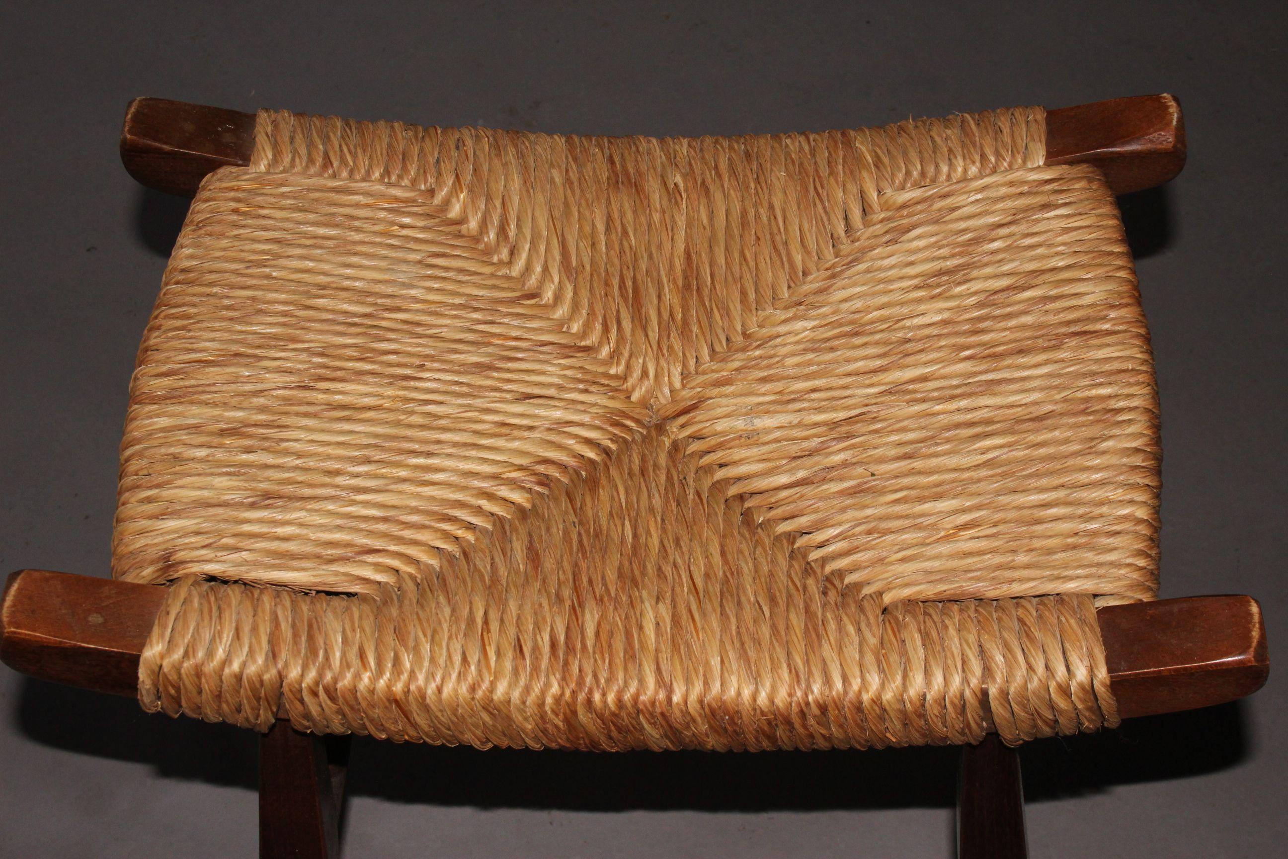 French Pair of Wood and Straw Stool