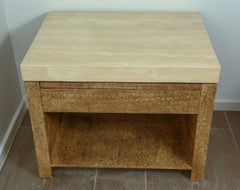 Pair of Wood and Travertine End Tables